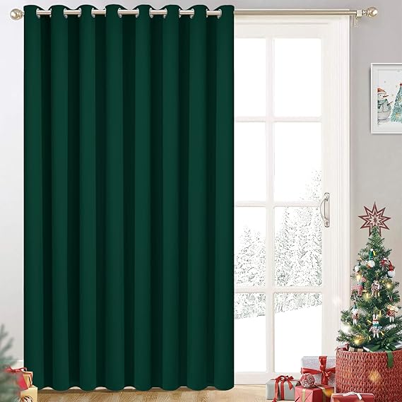 Yakamok Blackout Extra Wide Thermal Insulated Curtains, Total Shade Patio Door Curtain, Full Light Shading Sliding Door Room Divider for Space Separator Bedroom, 1 Panel, W100 x L84, Emerald Green,