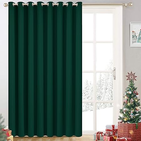 Yakamok Blackout Extra Wide Thermal Insulated Curtains, Total Shade Patio Door Curtain, Full Light Shading Sliding Door Room Divider for Space Separator Bedroom, 1 Panel, W100 x L84, Emerald Green,