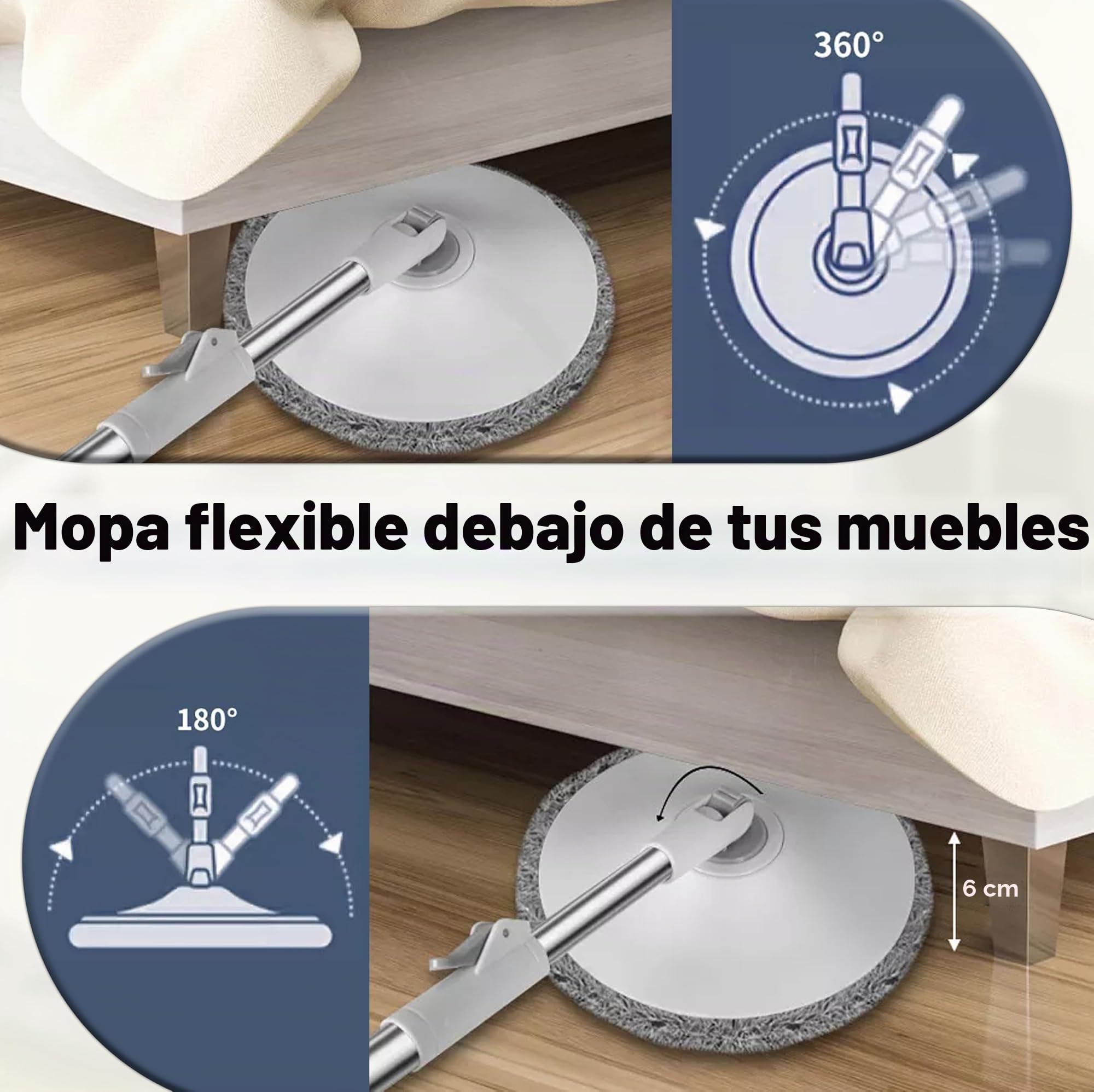 ARSUK Cubo de Spin Mop y Limpieza de Suelos | Mecanismo Separado para Agua Limpia y Sucia | Diseño Compacto 2L, 2 Almohadillas de Microfibra, Mango Telescópico de Acero INeededxidable de 118cm