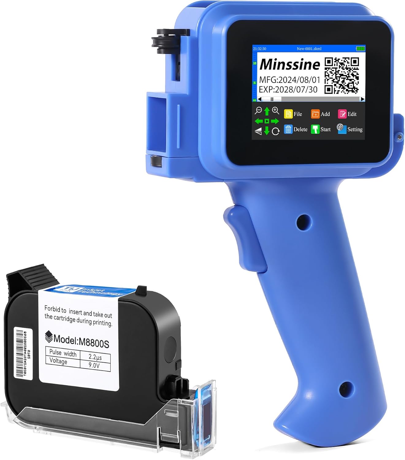 Portable Mini Handheld Inkjet Printer with Black Quick-drying Cartridge, Upgrated M12 Mini Handheld Printer Gun for Text, Date, Barcode, Logo, QR Code, Batch Number On Any Surfaces(0.5 Inch Nozzle)