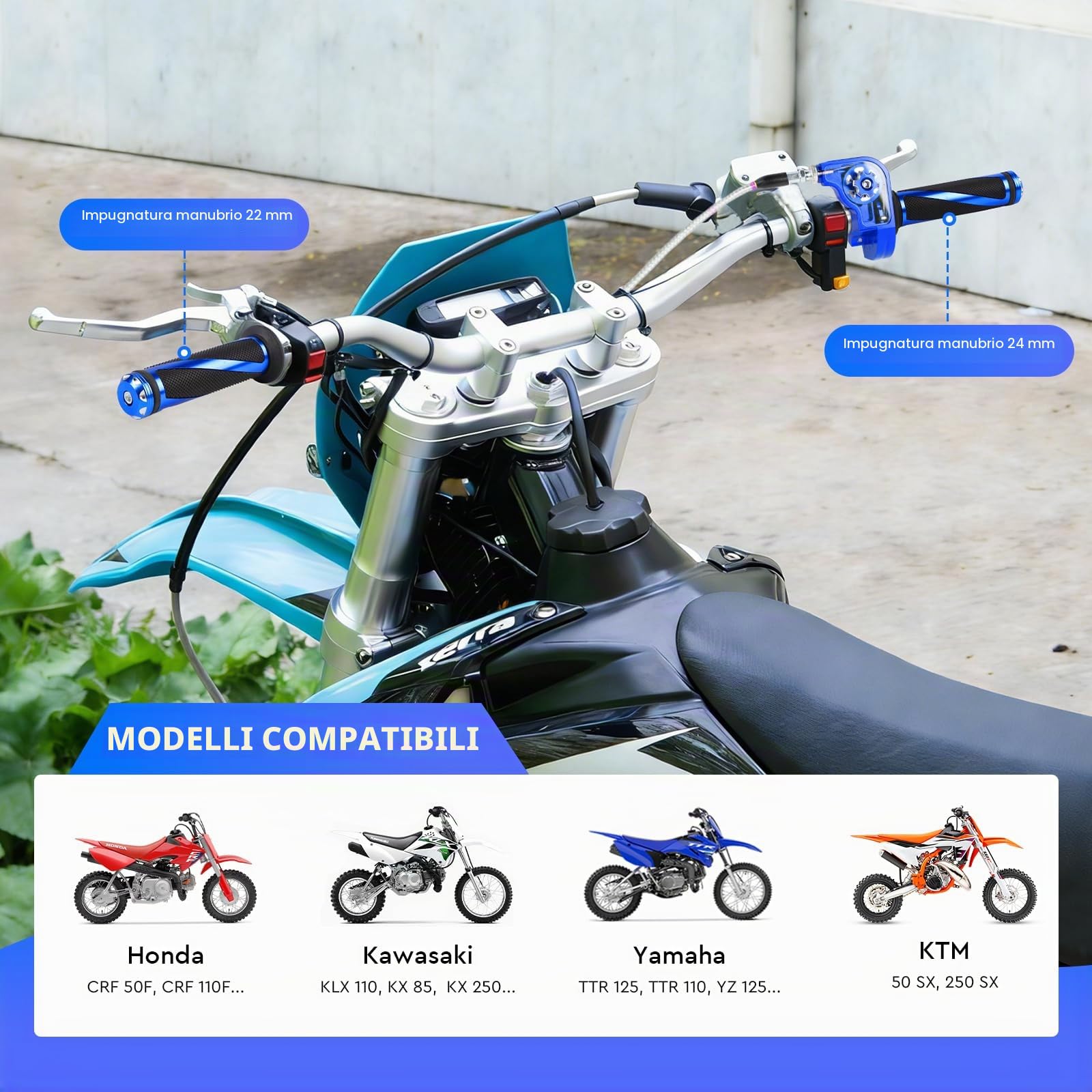 EXLECO Manopola Acceleratore Moto in CNC-Allu con Cavo 1,2M & Manopole, Blu | 22mm Manubrio dell'Acceleratore a Torsione con Anodizzazione, Comando Gas Rapido Moto 50cc-200cc per ATV Quad Pit Dirt Bike