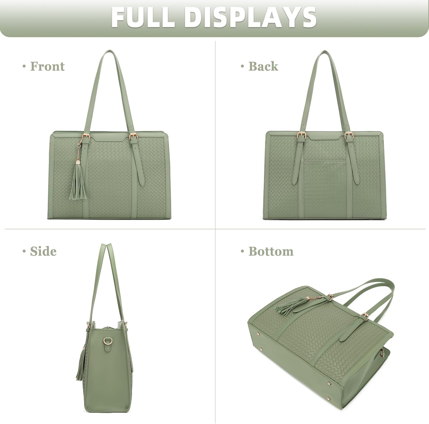 Laptop Tote Bag for Women fits 15.6 Laptop, PU Leather Work Tote bags for Women Large Computer Tote Handbag - Image 7