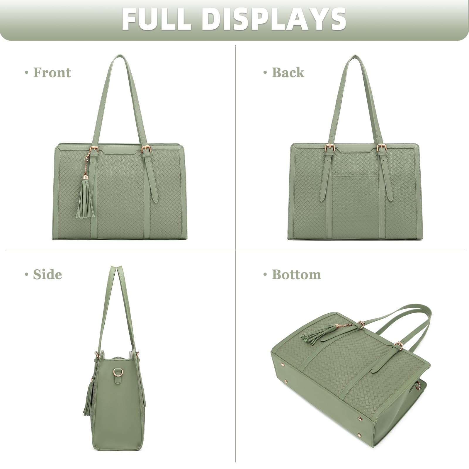 Bolsa de mano para laptop para mujer de 15.6 pulgadas, bolsa de trabajo de piel sintética para mujer, bolso grande para computadora con bolso
