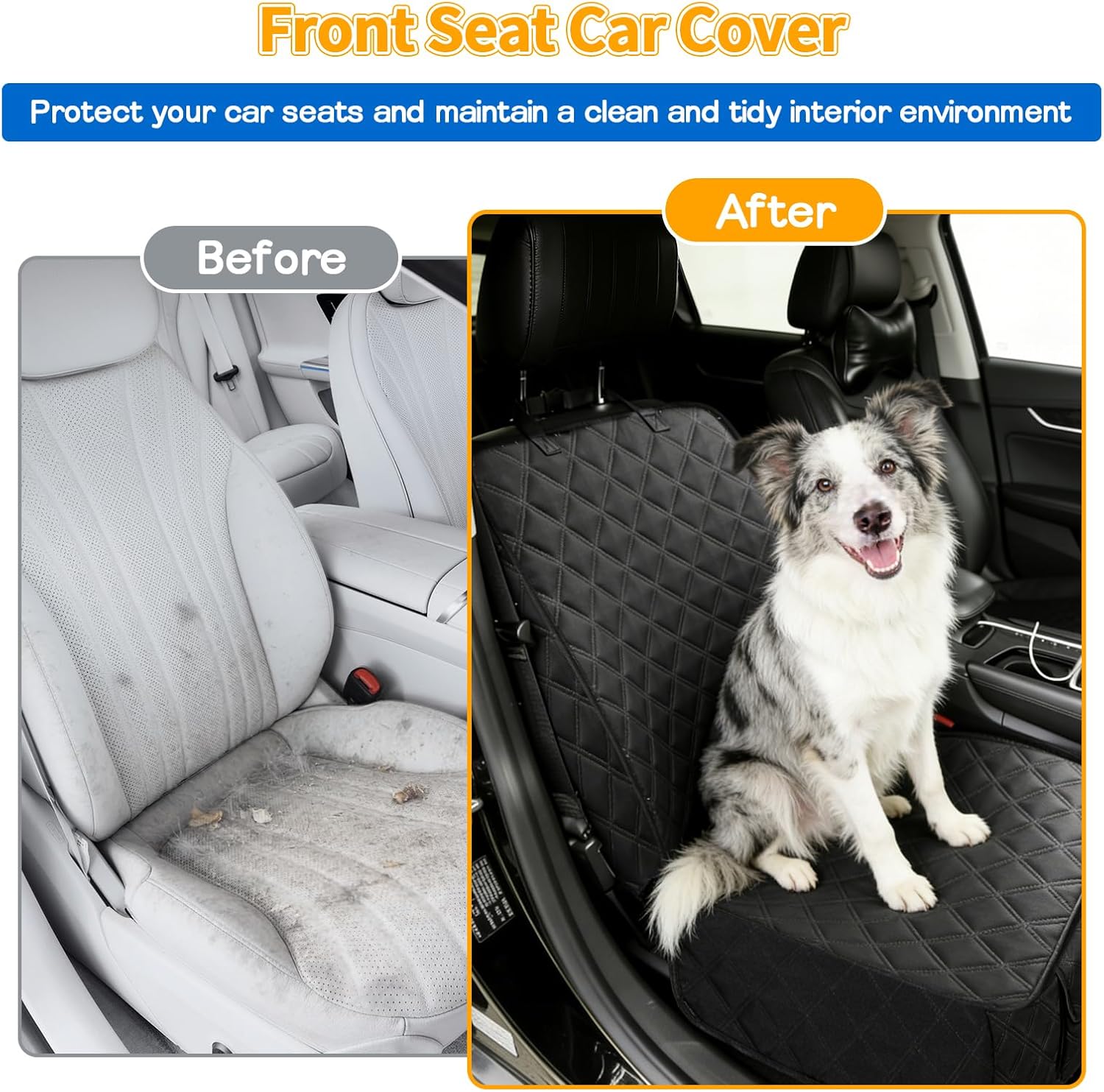 2-Pack Heavy Duty Front Car Seat Cover with Side Flaps, Waterproof 900D Dog Car Seat Cover, Full Protection Nonslip Scratchproof Car Seat Protector for Cars, Trucks, SUVs, Jeep