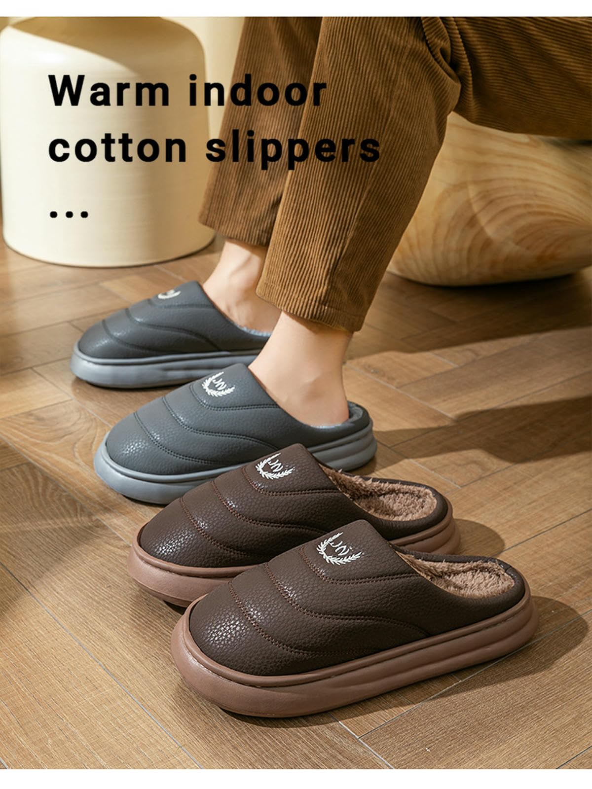 damskie kapcie duże rozmiary męskie bawełniane buty PU wodoodporne Casual Indoor Plus Velvet Home