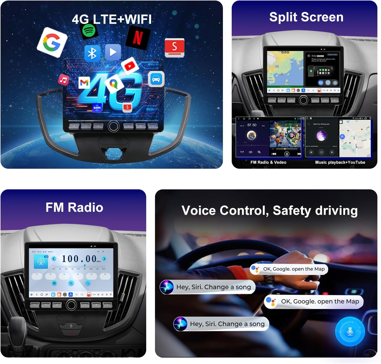 QLED Radio for Ford Transit 150 250 350 Base Version 2015 2016 2017 2018 2019 Upgrade,Touch Screen Stereo Replacement,carplay Android auto,4G Network,Free Camera