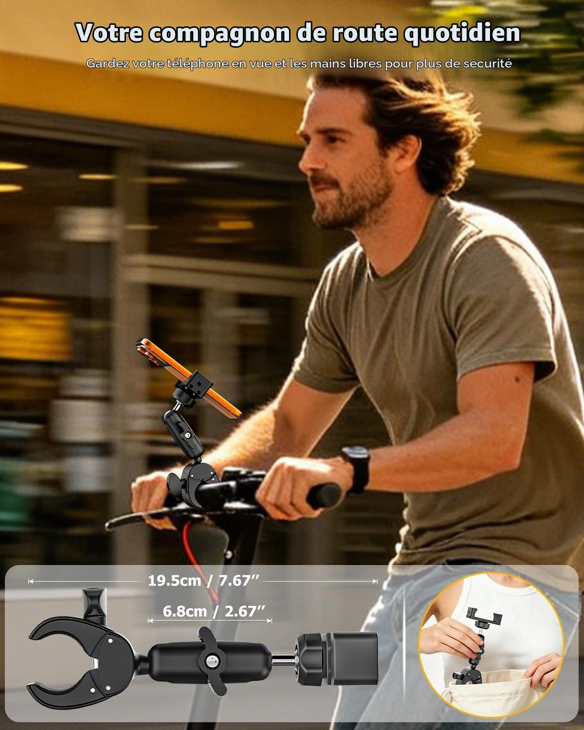 Support Téléphone Scooter en Métal - [Stable, Ne Tombe Pas] | Support Téléphone Trottinette Electrique Boot Moto avec Bras en Aluminium pour 4-7", iPhone 17 16 15 Pro Max Plus, Pixel, etc