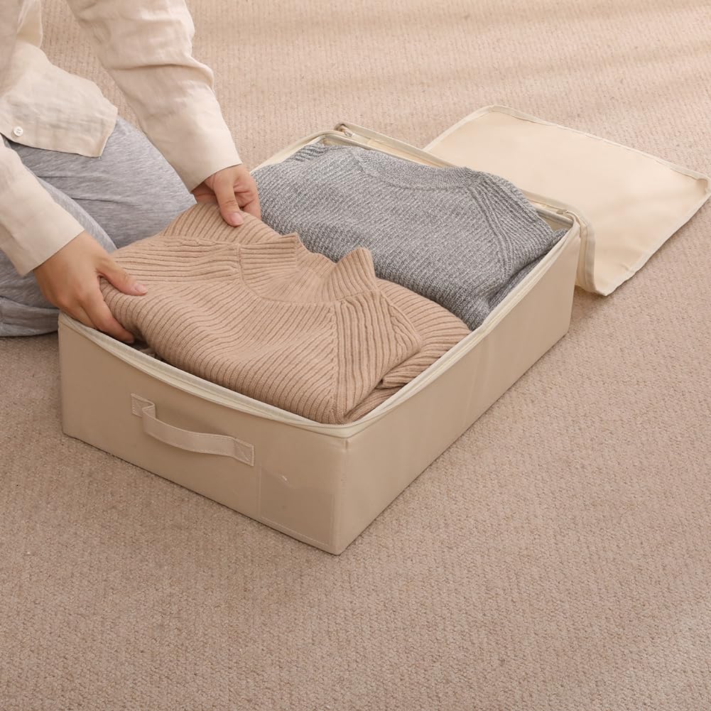 Set di 2 cestini pieghevoli con zip, lavabili e impilabili, scatole strette per soggiorno, armadio, scaffali Organizer, Beige