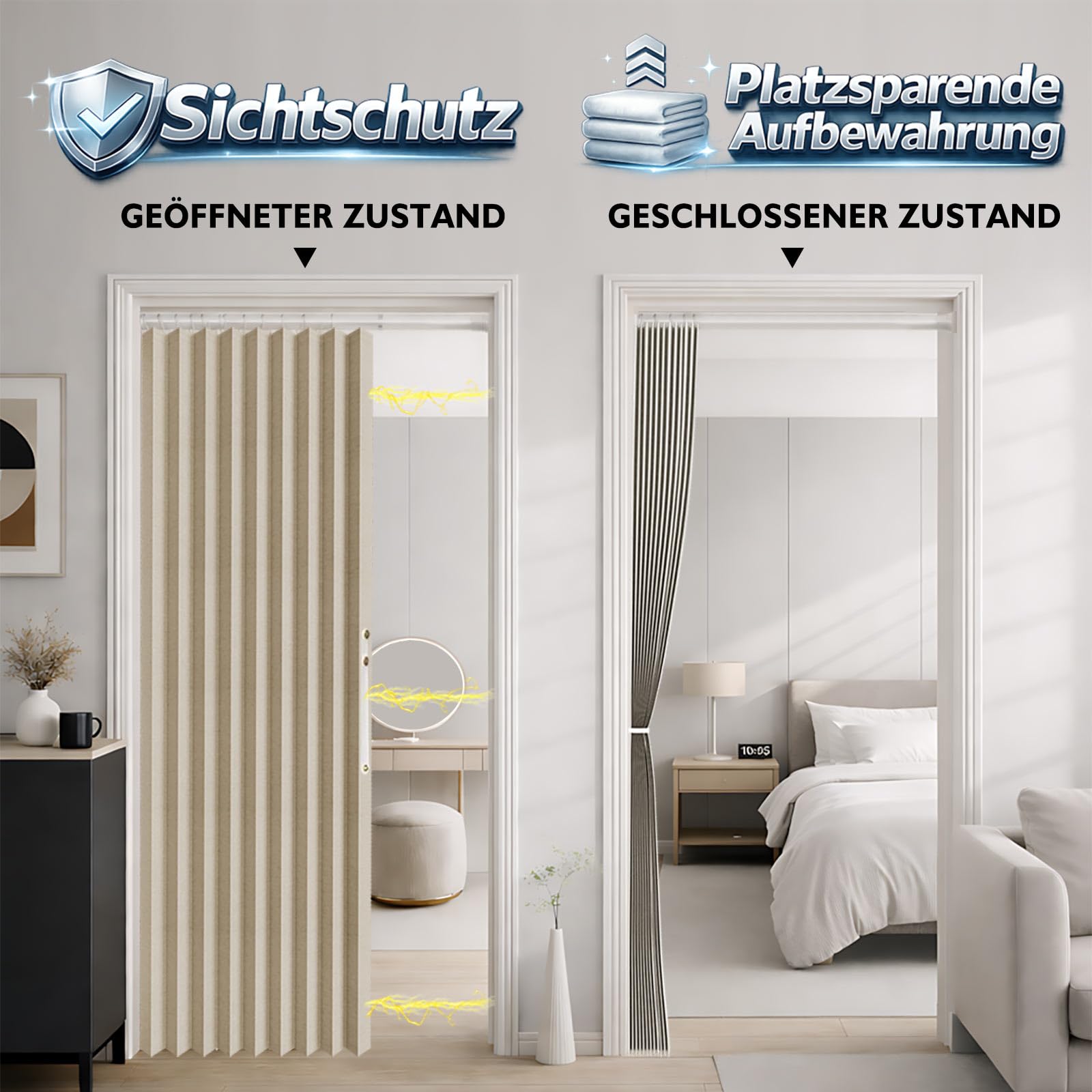 Jilron Rideau de porte opaque, avec barre, fermeture magnétique, facile à installer sans perçage, pour chambre à coucher, crème, 198 x 182 cm, 1 pièce