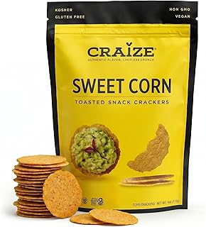 Craize Sweet Corn Crisps | Gluten Free, Vegan, Kosher, Toasted Corn Crackers | 4 oz each