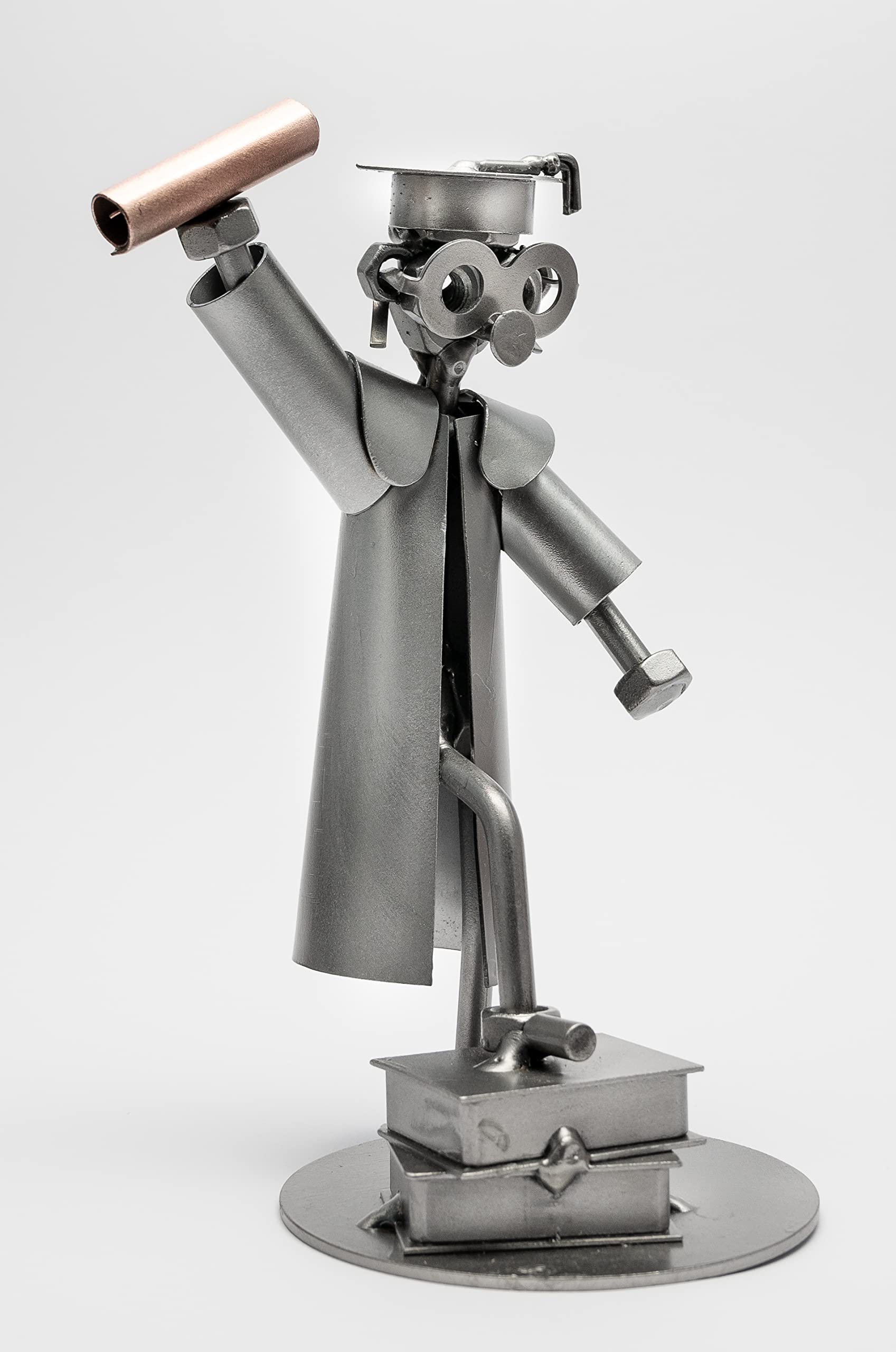 STEEMO Schraubenmännchen Figur: Bachelor Akademiker Master Hochschulabsolvent Geschenk - Metall-Deko, Stahl, grau, 12x10x18 cm