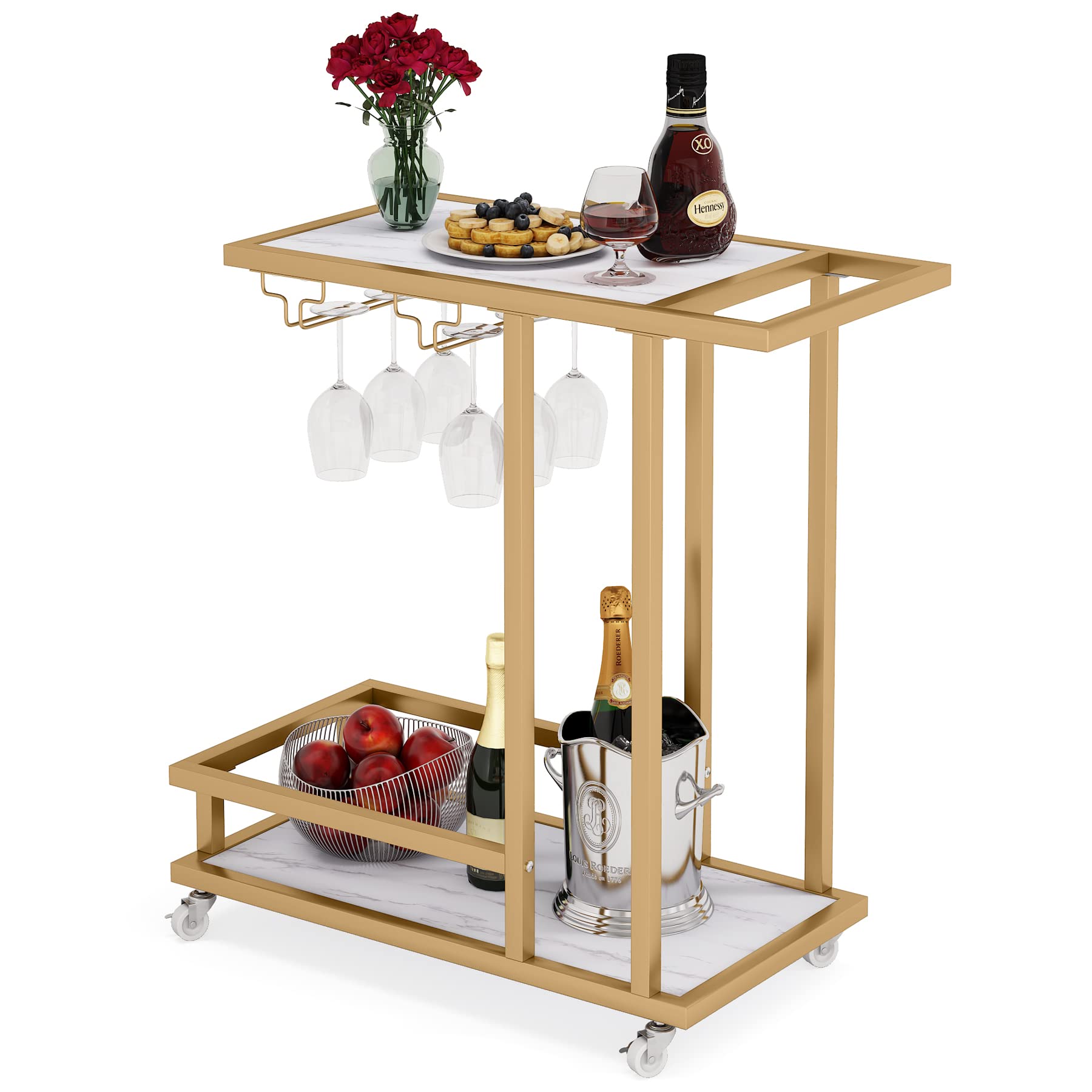 Buy Tribesigns Gold Bar Cart, Modern Small Wine Serving Bar Cart