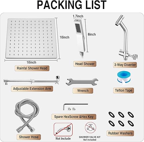 Miniatura 7 de Regadera de lluvia de metal de 10 pulgadas con modo de lavado eléctrico integrado de mano, cabezales de ducha cuadrados de cascada de alta presión