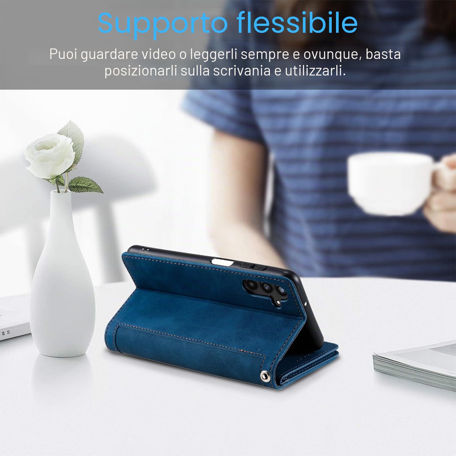UEEBAI Custodia a portafoglio per Samsung Galaxy A34 5G, stile retrò, con 9 scomparti per carte di credito, tasca con cerniera, in pelle PU, chiusura magnetica, cavalletto con cinturino da polso,
