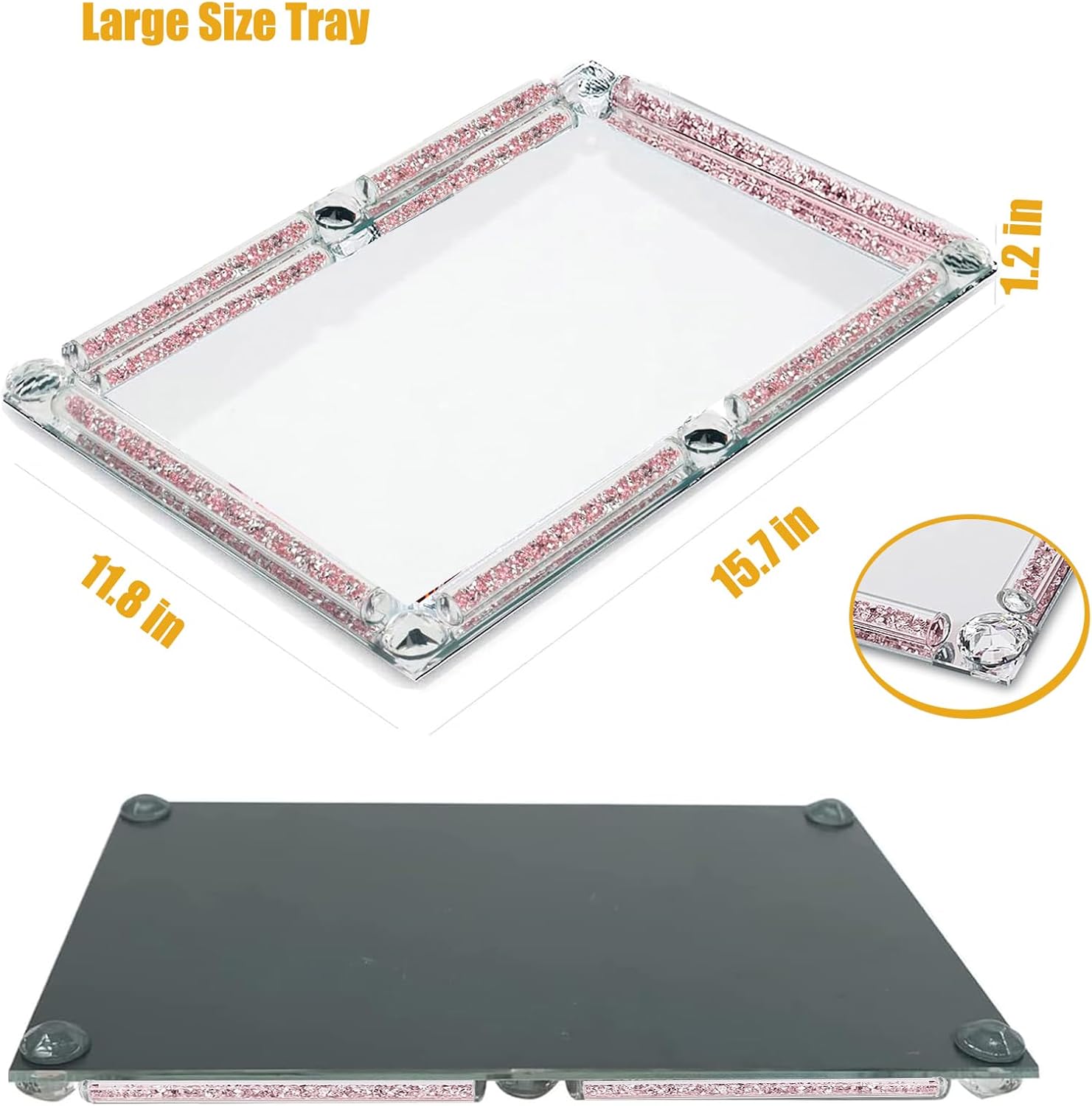 Large Crystal Tray, 15.7"x11.8"Rose Rectangular Makeup Perfume Tray image 2