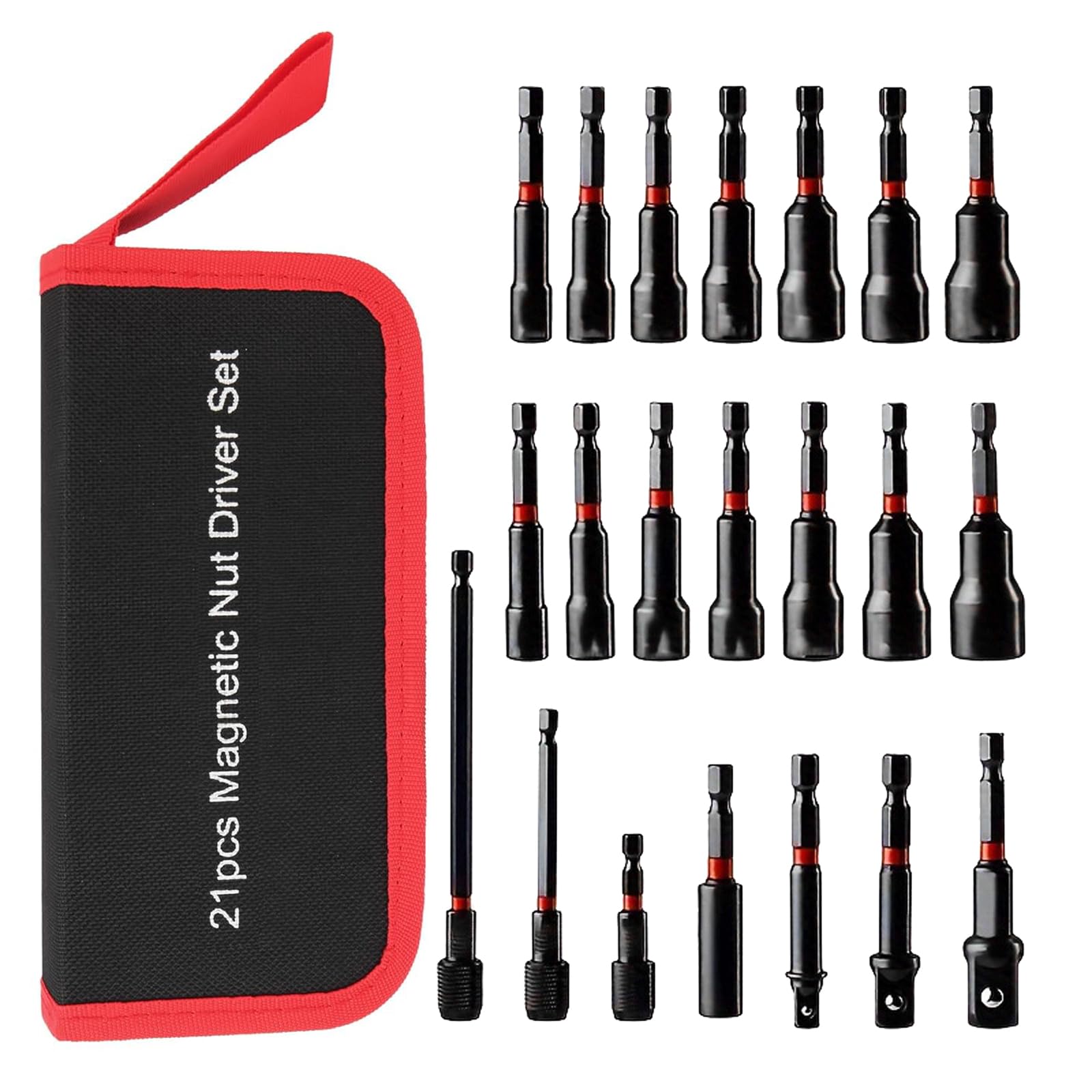 21Pcs Nut Driver Set Drill Driver Bit 1/4" HexShank Metric SAE Nut SocketAdapters Socketadapters