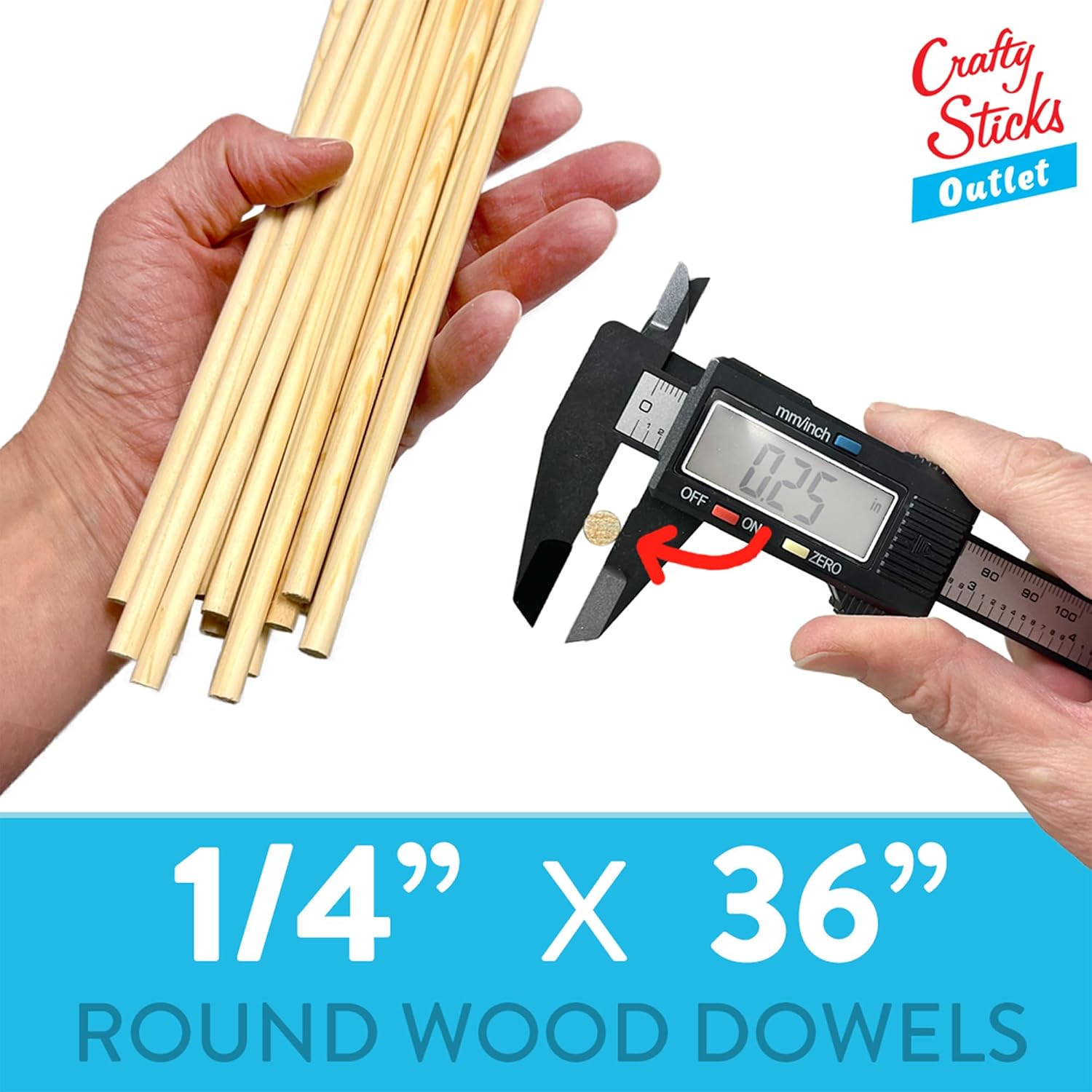 100 Pack 1/4 x 36 Inch Round Wood Dowels Unfinished Pine Wood Dowels Made in The USA for Woodworking, Crafts