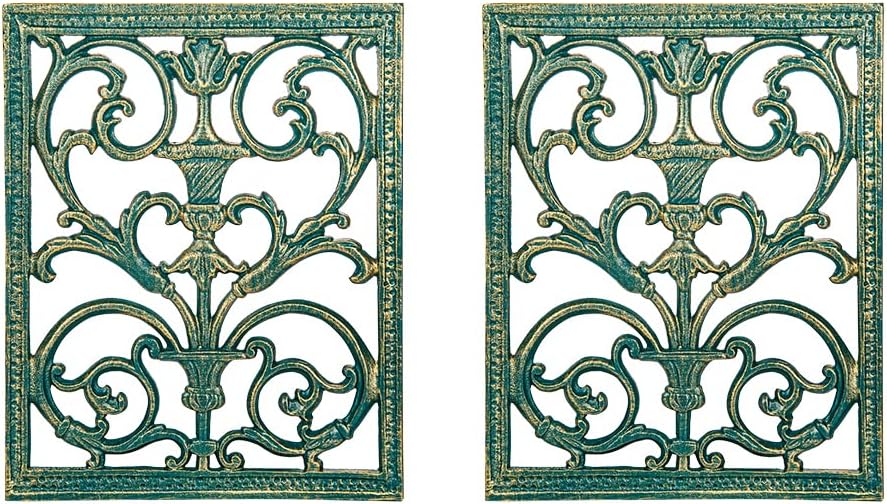 Sungmor 2PC Beautiful Floral Carved Scroll Wall Décor, 12" x 15" Large Metal Wall Hanging Plaques, Elegant Sculpture Wall Decor Panel Vintage Wall Art Living Room Hallway Bedroom Home Decoration