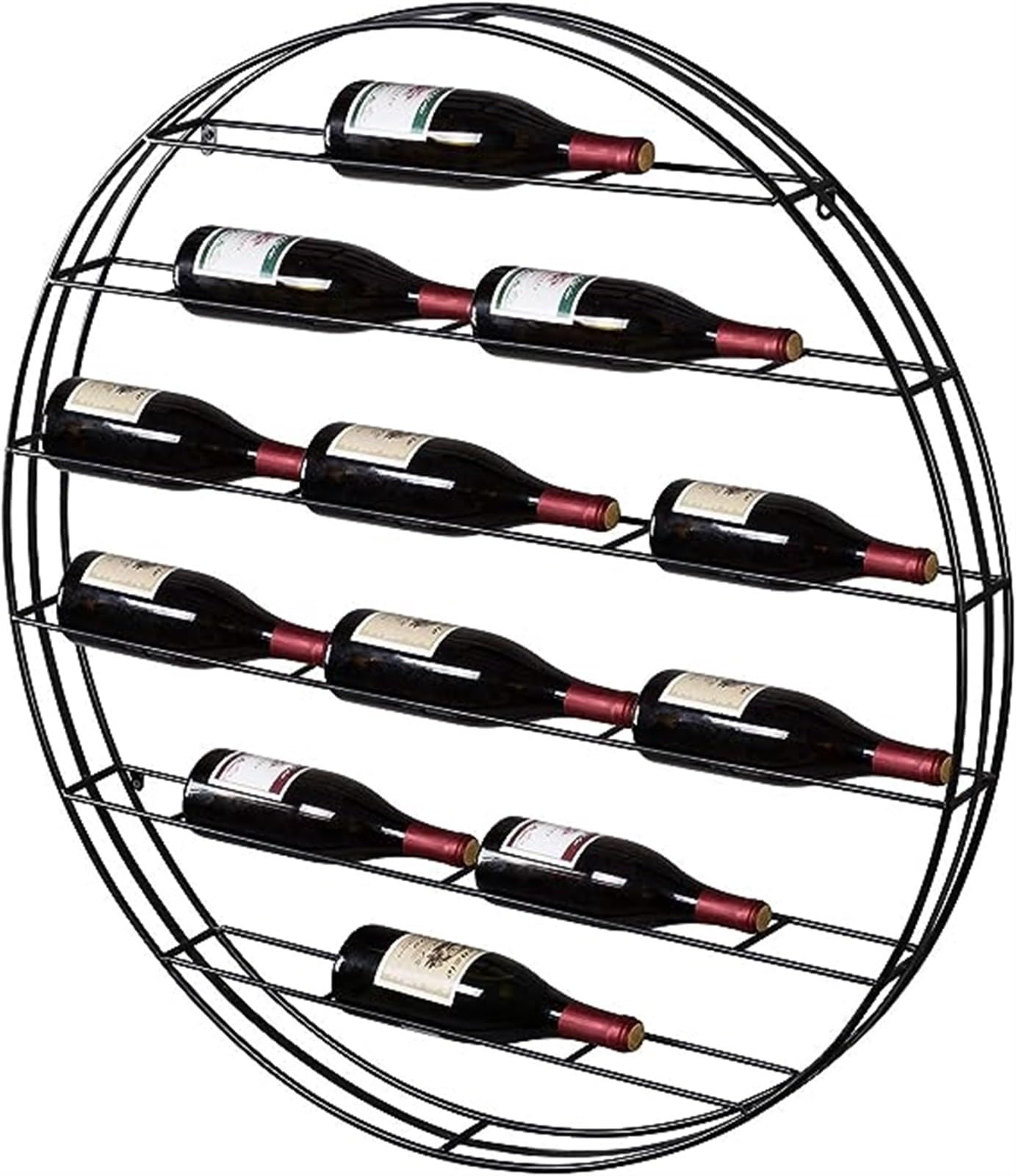 Présentoir à vin 12 bouteilles en métal noir rond et mural