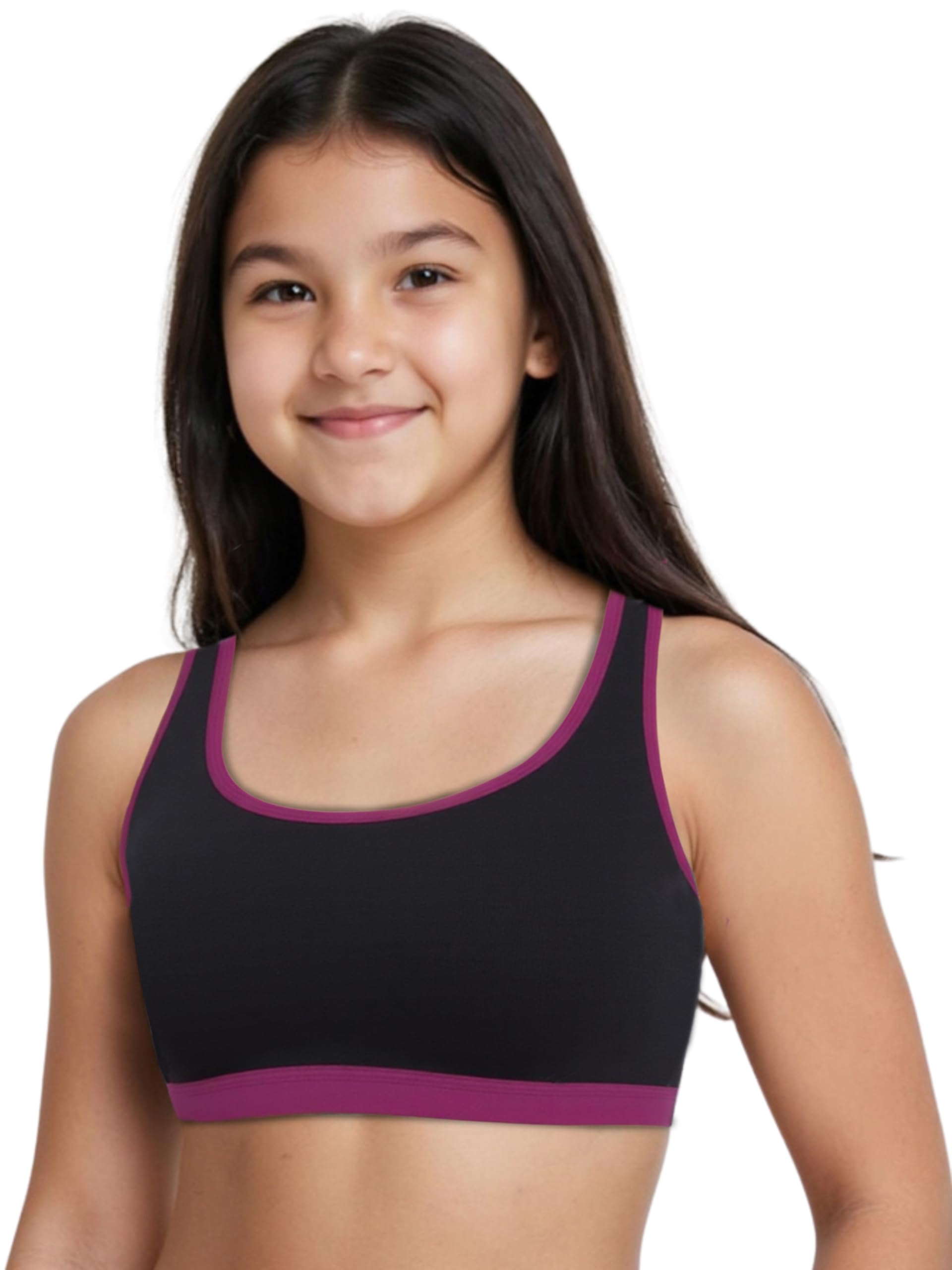 DChica Sports Bra for Girls, Cotton Non-Padded Full Coverage Beginners Non-Wired T-Shirt Gym Workout Bra with Regular Broad Strap (Pack of 1) Activewear Printed Training Bra for Teenagers-picture-32