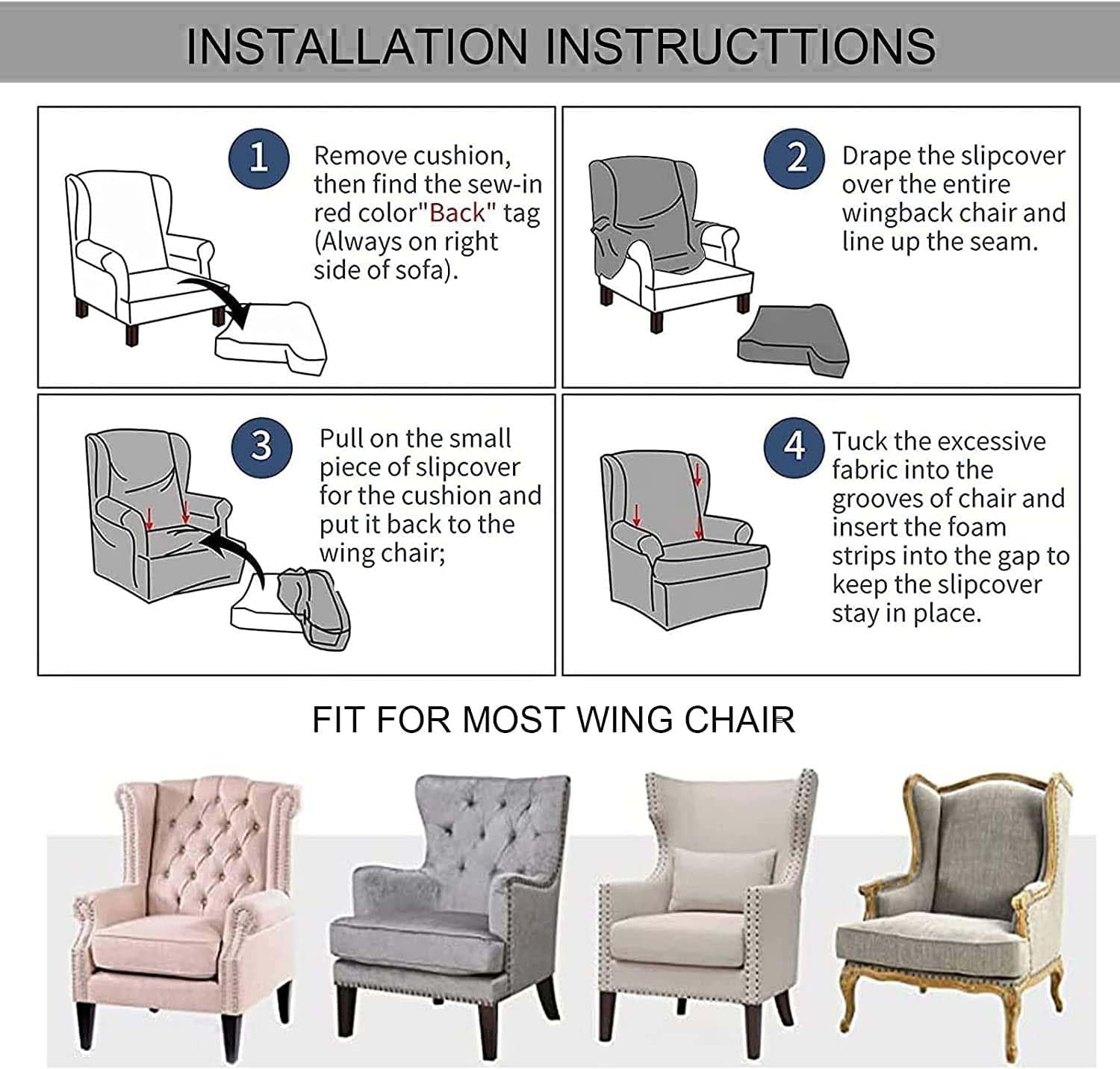 XMAYODS Wing Chair Slipcovers, 2 Piece Stretch Wingback Chair Cover Soft Armchair Covers Furniture Protector Cover with Elastic Bottom for Living Room Bedroom (Color : #20)