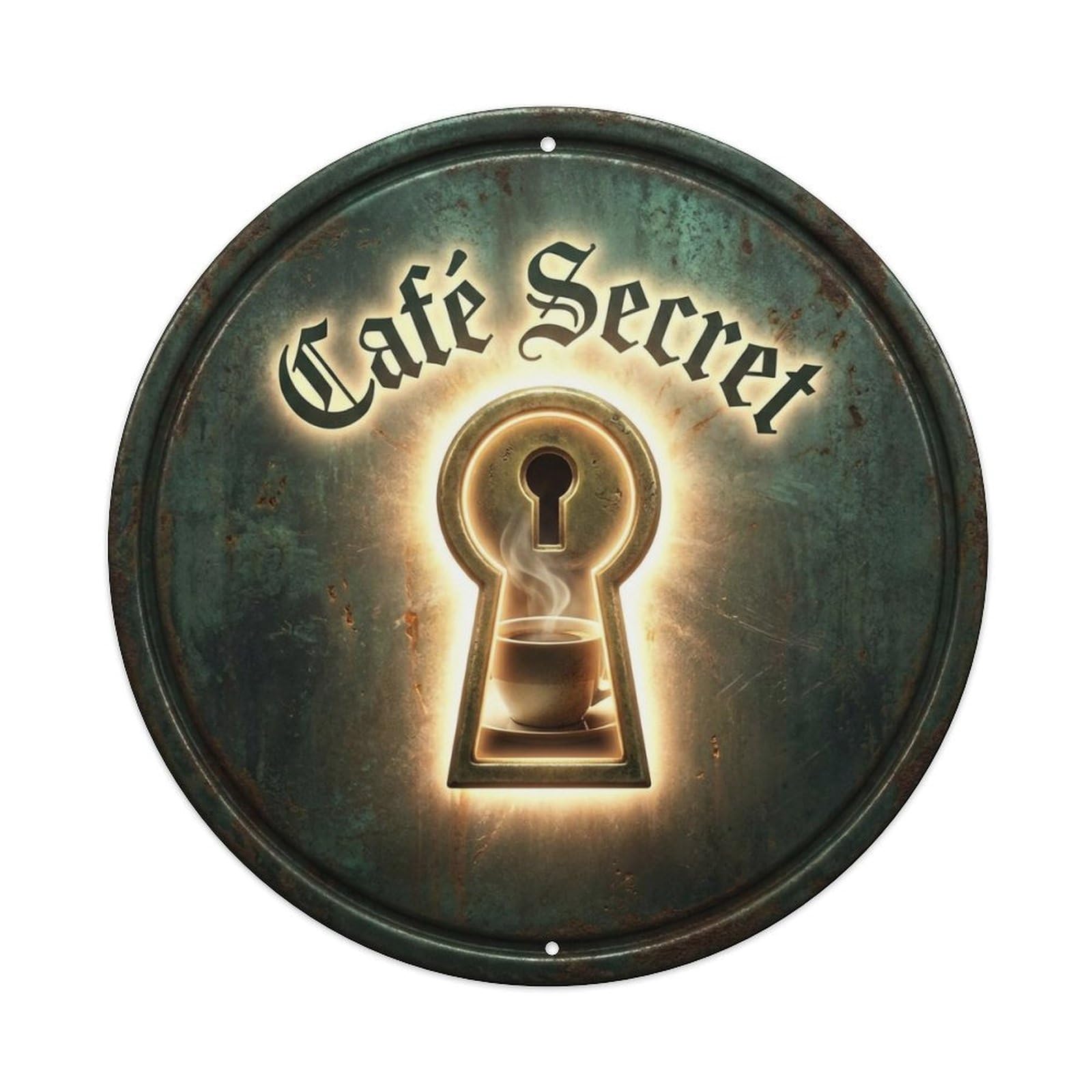 Keyhole Mysterious Kitchen Cafe_4 Metal Tin Sign Plaque Wall Decor for Cafe, Club, Garden Round Metal Poster 8x8Inch