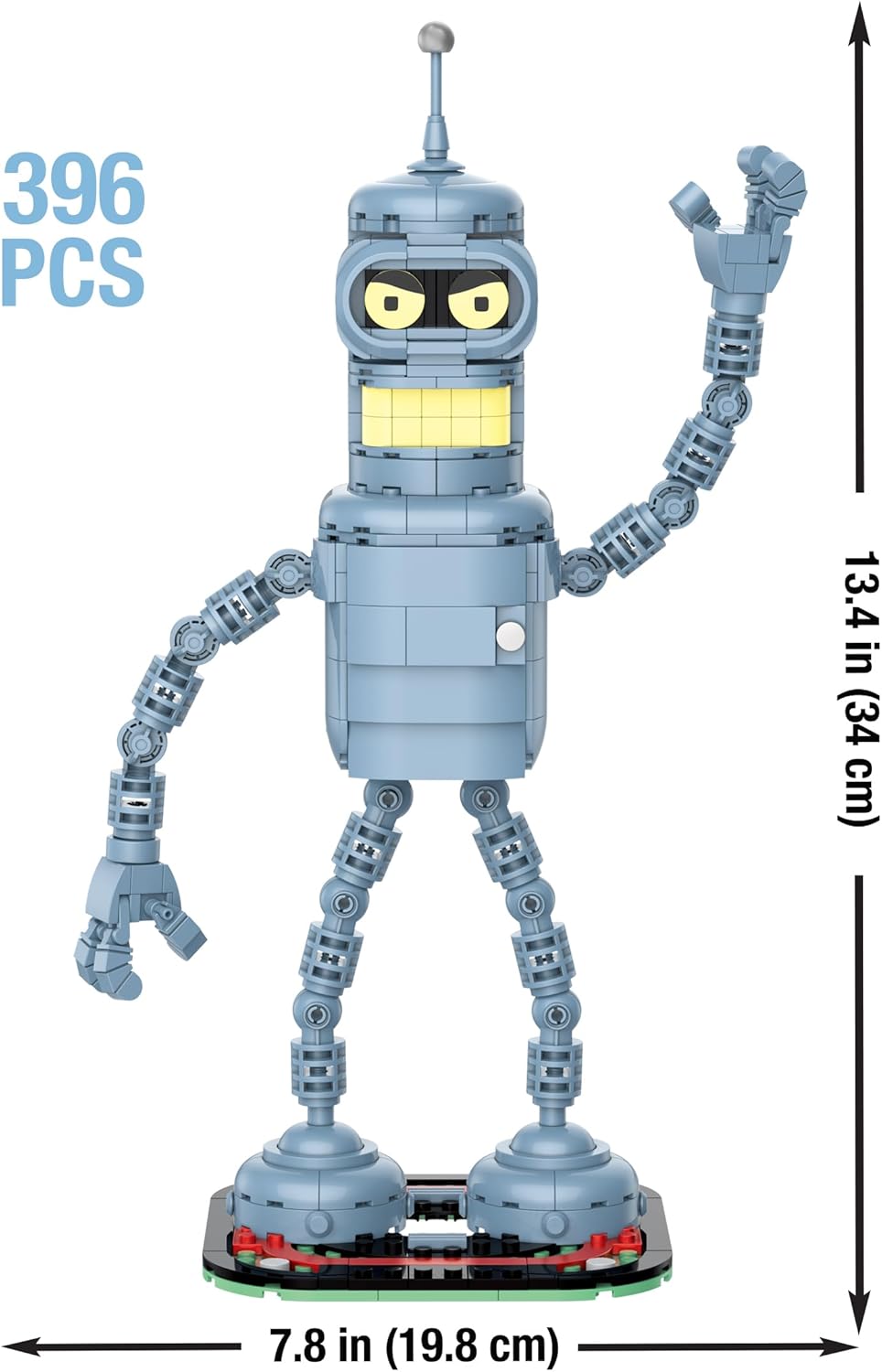 Brickcraft Futurama Bender Brick Building Kit | 396-Piece Posable Robot Figure with Gold Chain & Drinks | Sci-Fi Collectible Display Model, Holiday for Adults, Teens & Animated TV Fans