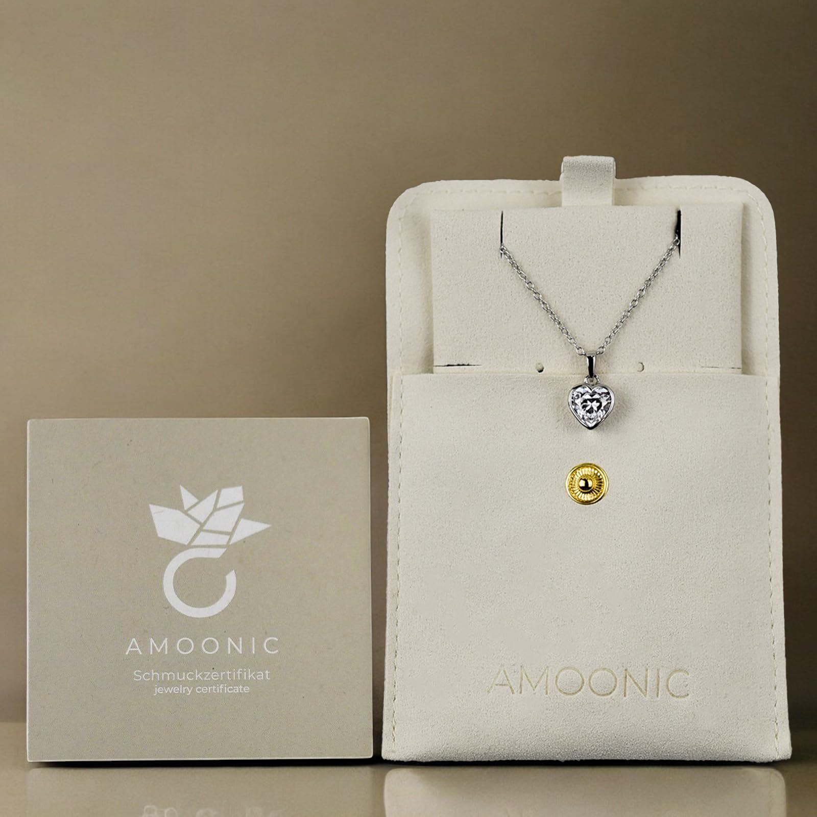 Amoonìc Herzkette Silber 925 / Gold vergoldet, Halskette Damen verstellbar | 45-50cm mit Herzanhänger, Kette Damen mit Herz, Echt Silberkette mit Stein Frauen Schmuck Geschenk für Sie Mama Freundin