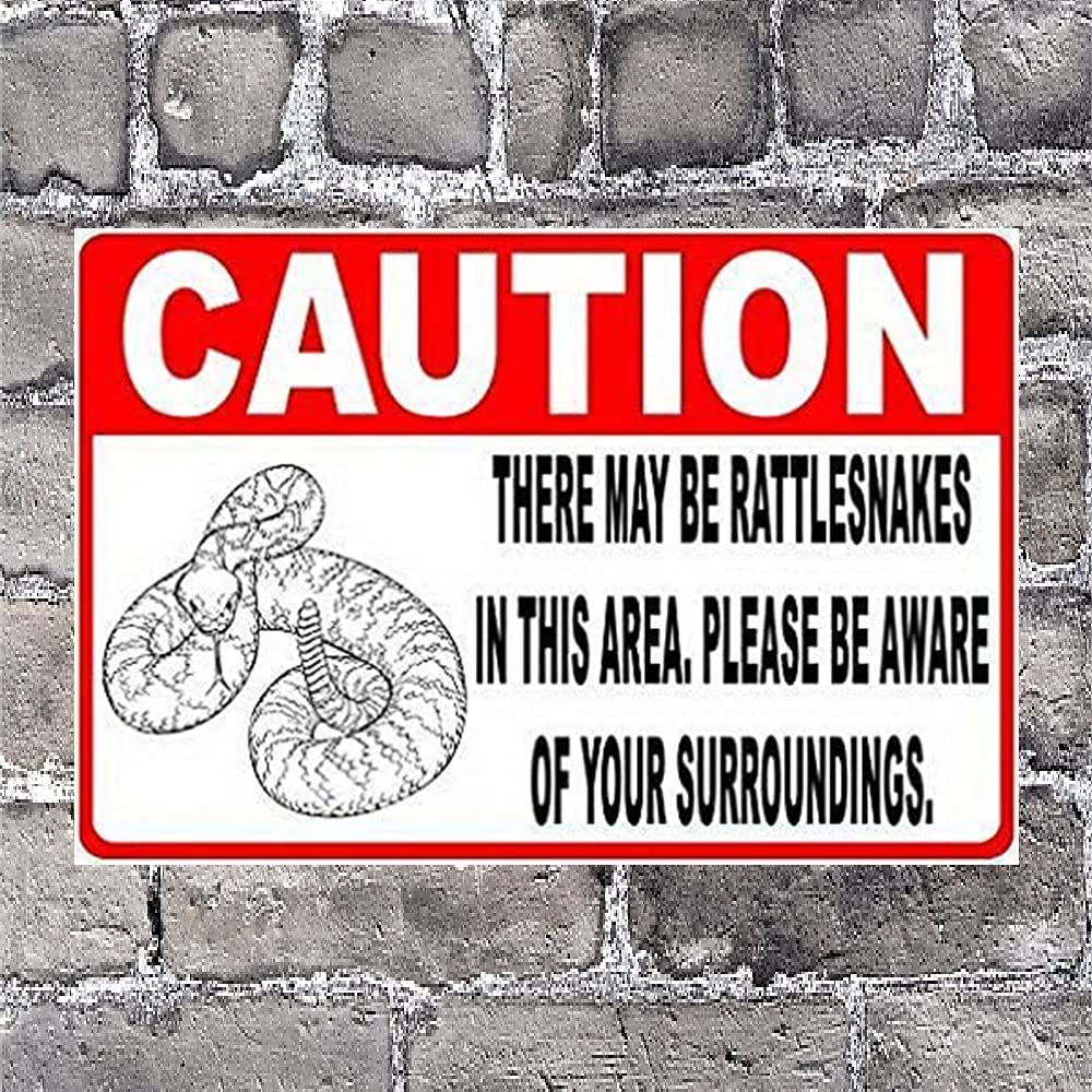 TEcell Caution There May Be Rattlesnakes in Area Sign Novelty Vintage Outdoor Yard Signs Safety Warning Sign Tin Plate Plaque 8x12 Inches