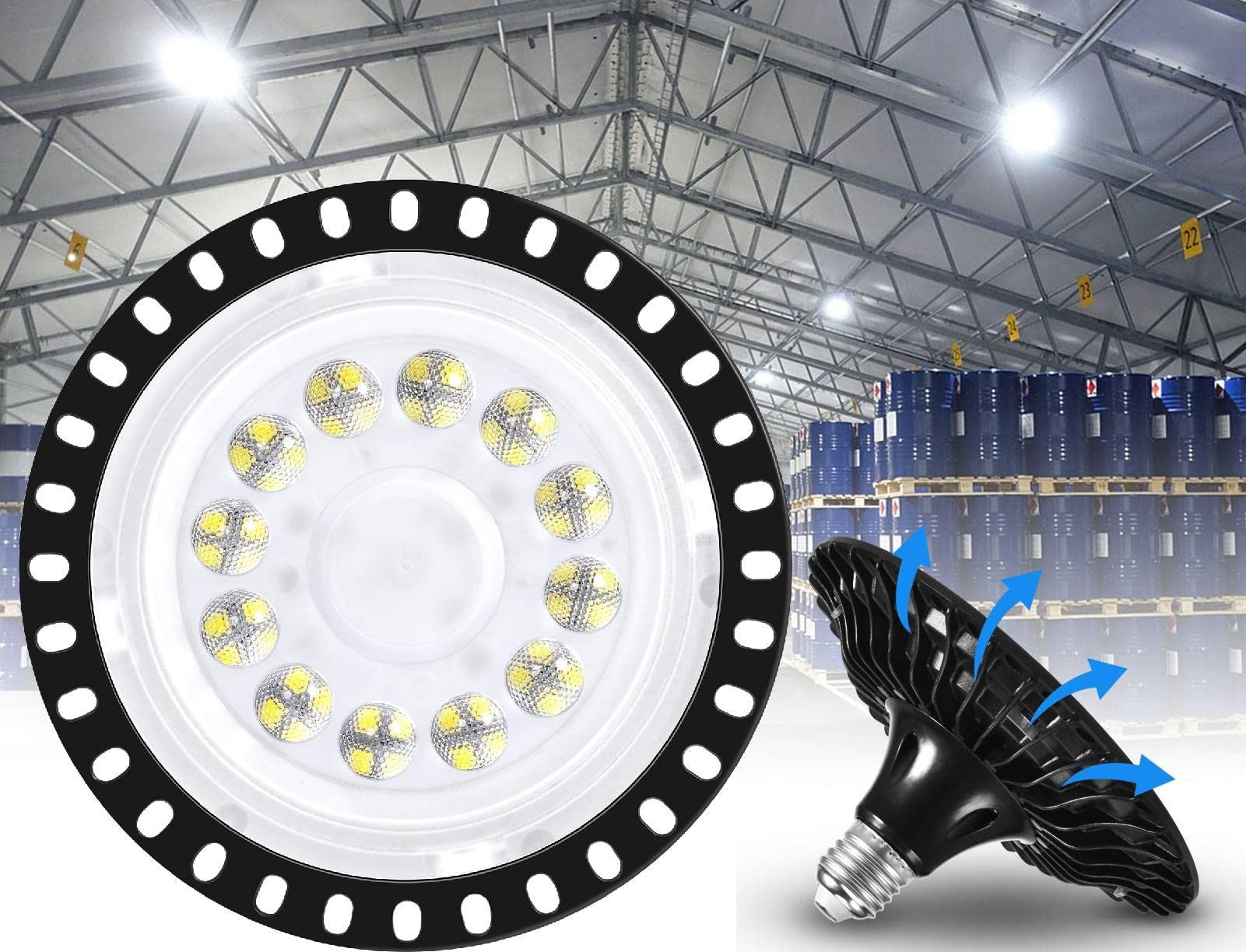 6 Pack UFO LED High Bay Light, lampa przemysłowa 6000LM Światło dzienne 60W Oświetlenie LED Bay, komercyjne oświetlenie sufitowe, oświetlenie przemysłowe 6500K Zimna biel do warsztatów magazynowych, o