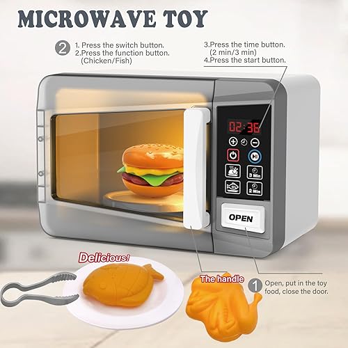 Miniatura 5 de Horno de juguete para microondas, juego de cocina para niños, accesorios de alta simulación, juego de electrodomésticos de juego de simulación para