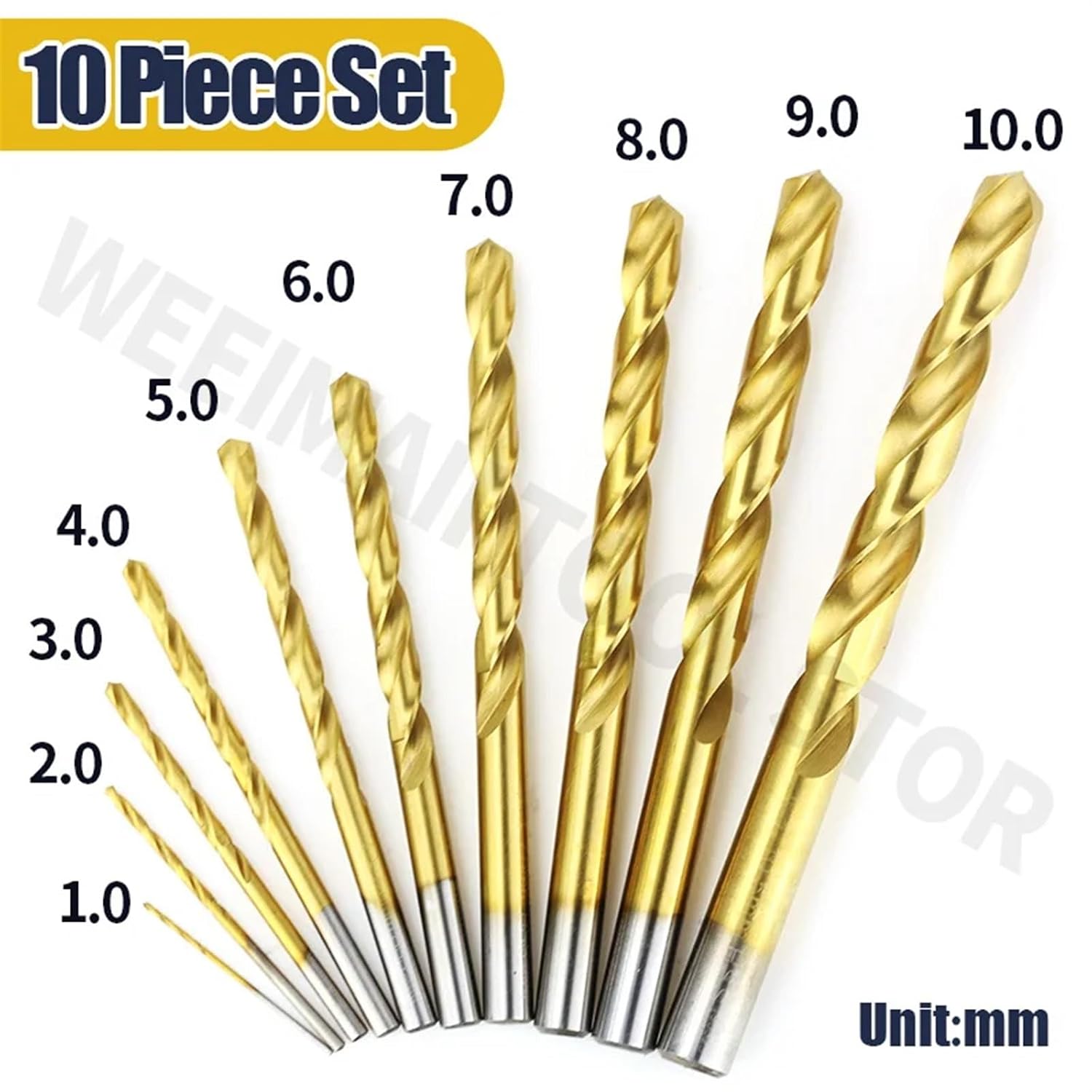 MOBYAT 1.0-10.0mm Set HSS W6542 Drill Bit Set Coated High Speed Steel Twist Drill Bits for Metal Woodworking Drilling Tools 10Pcs(HSS6542 1-10mm 10pcs)