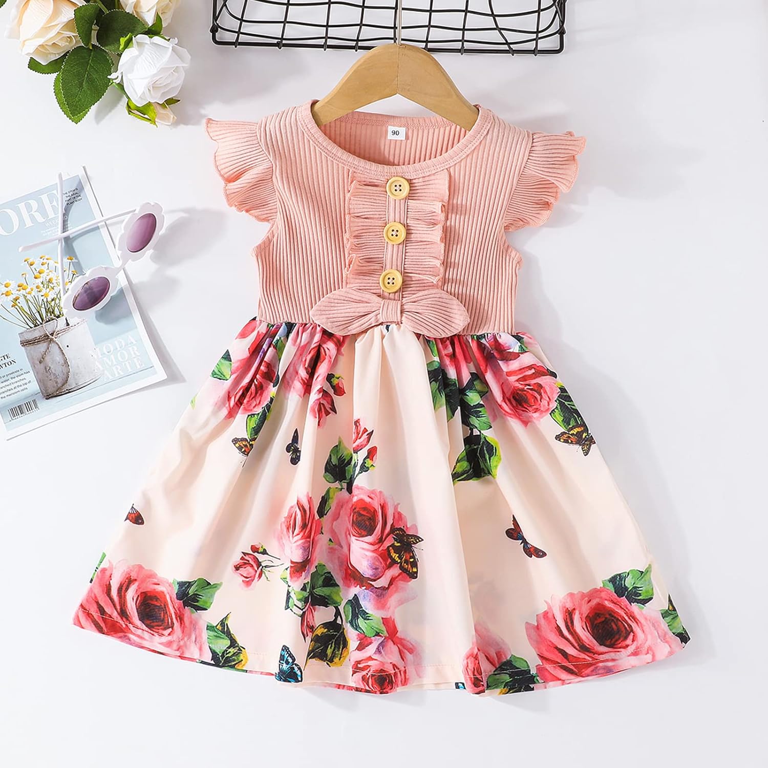 VINUOKER Toddler Girl Summer Floral Dress Baby Girls Sundress Girls Casual Clothes Pink-06 6 Years image 8 of 8 B0BWVC6Z7Q