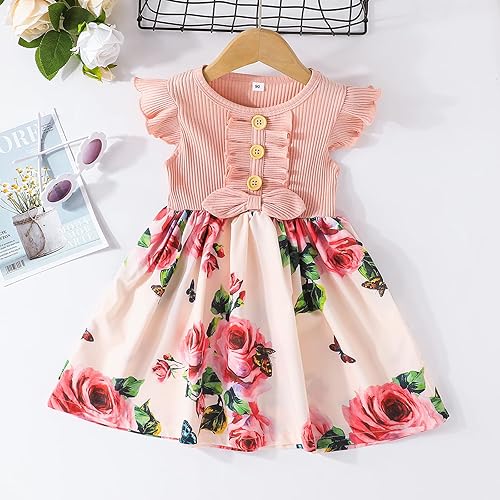 Vista 8 de VINUOKER Vestido floral de verano para niña pequeña, vestido de verano para niñas, ropa casual