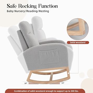 GarveeHome Rocking Chair Nursery,Glider Chair Nursery Chair with High Back and Side Pocket, Rocking Accent Armchair with Rubber Wood Legs for Living Room/Bedroom/Nursery