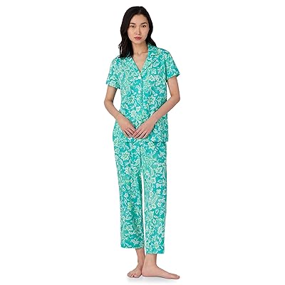 Lauren Ralph Lauren Short Sleeve Notch Collar Cropped Pant Pajama Set Women