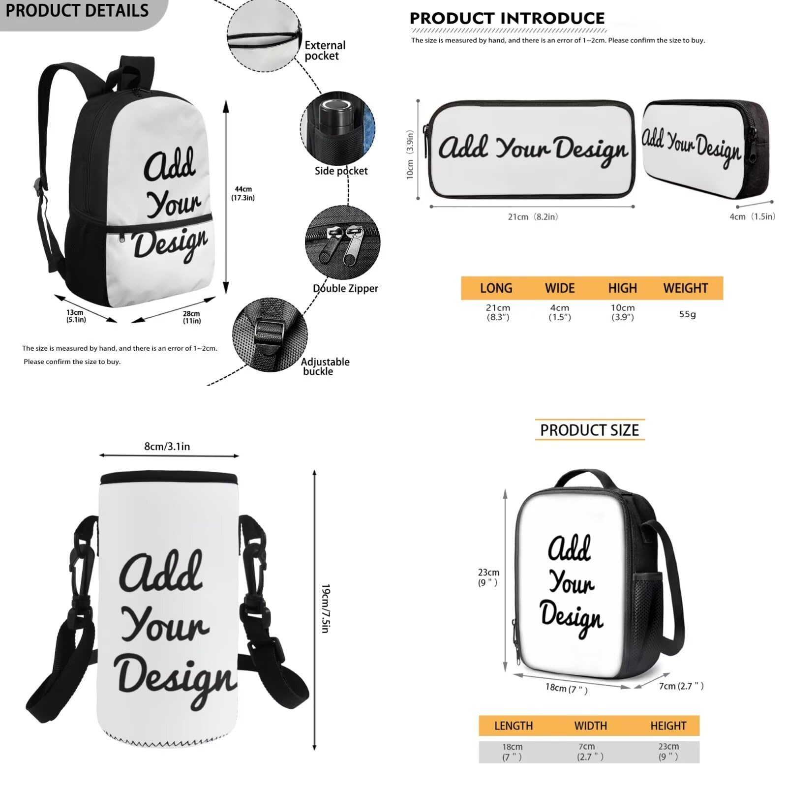 COEQINE Mochila escolar personalizada de 4 piezas para niñas de 8 a 10 años con nombre, mochila escolar para niños con fiambrera, estuche para lápices, funda para botella de agua, para adolescentes,