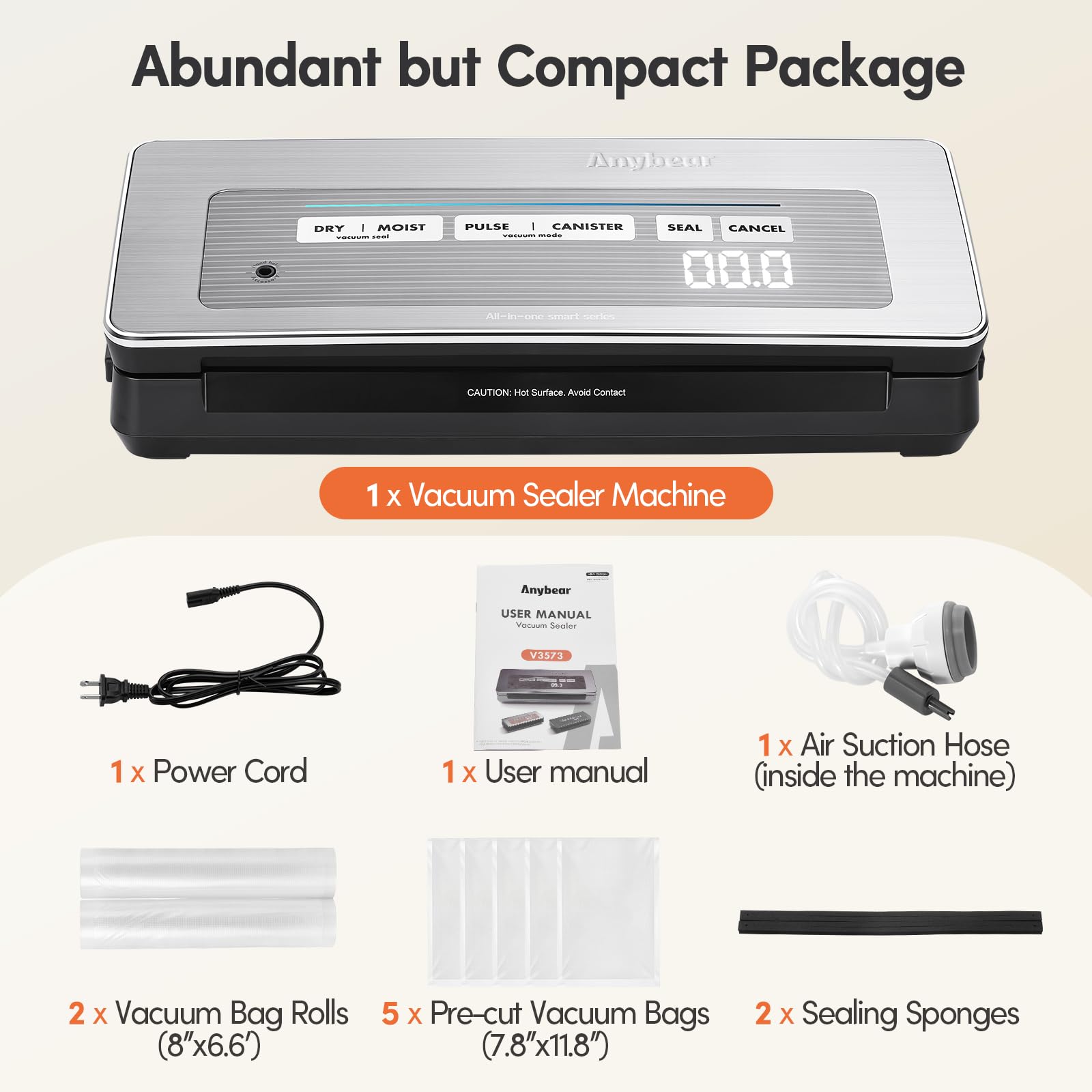 Sellador al vacío 90 kPa 100 W potente sellado ancho almacenamiento alimentos cortador incorporado almacenamiento bolsa de almacenamiento digital cuenta regresiva 2 rollos de bolsas (Plata)
