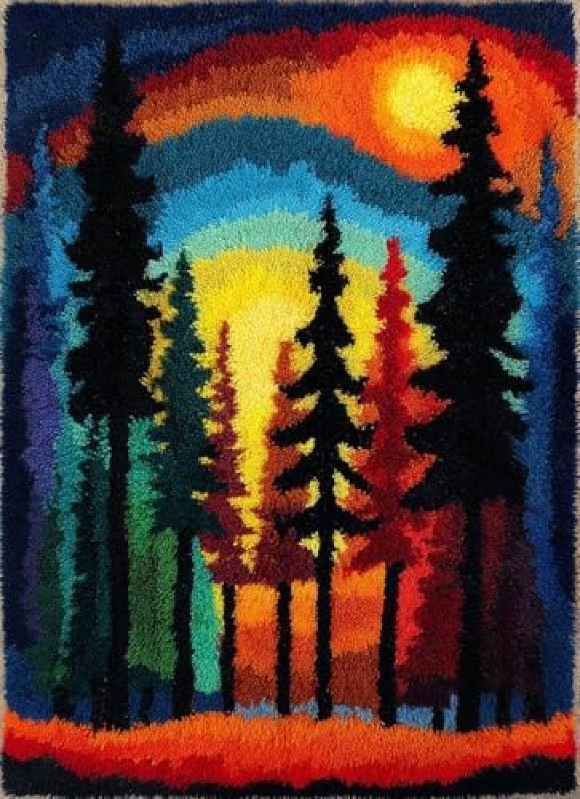 XDEGHUANGSS Latch Hook Rug Kit Forest and Aurora Cushion Cover DIY Craft Set Pre-Printed Mat 38x52cm for Home Decor