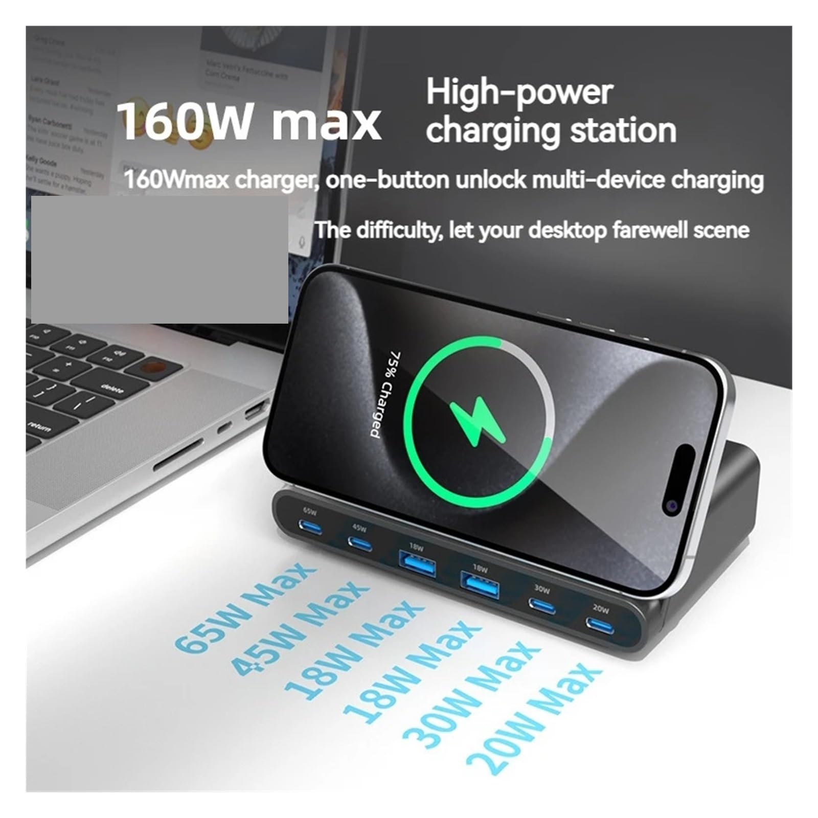 Podstawka do ładowania bezprzewodowego 160W Multi PD 65W Stacja ładująca USB typu C do laptopa 15 14 Pro Max Przenośny i kompaktowy