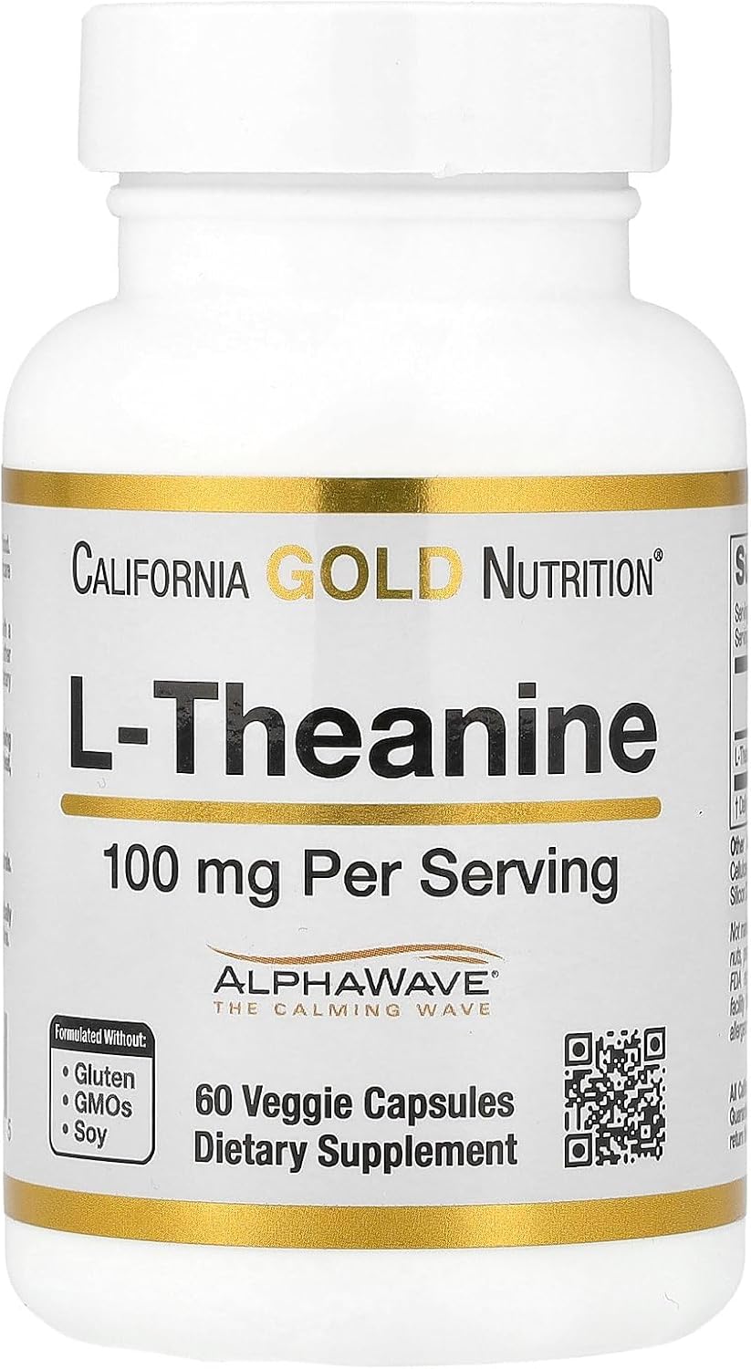California Gold Nutrition L-Theanine, Featuring AlphaWave®, 100 mg, 60 Veggie Capsules