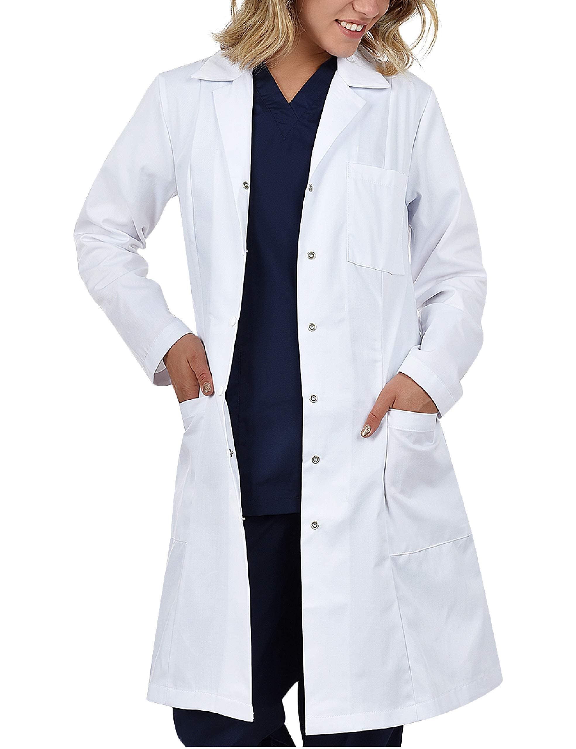 B-well Valeria Camice da Lavoro Donna, Camice Bianco da Laboratorio, Camice Bianco Donna, Camice Medico Donna con 3 Tasche e Chiusura Nascosta con i Bottoni a Pressione (EU Sizes) (44)