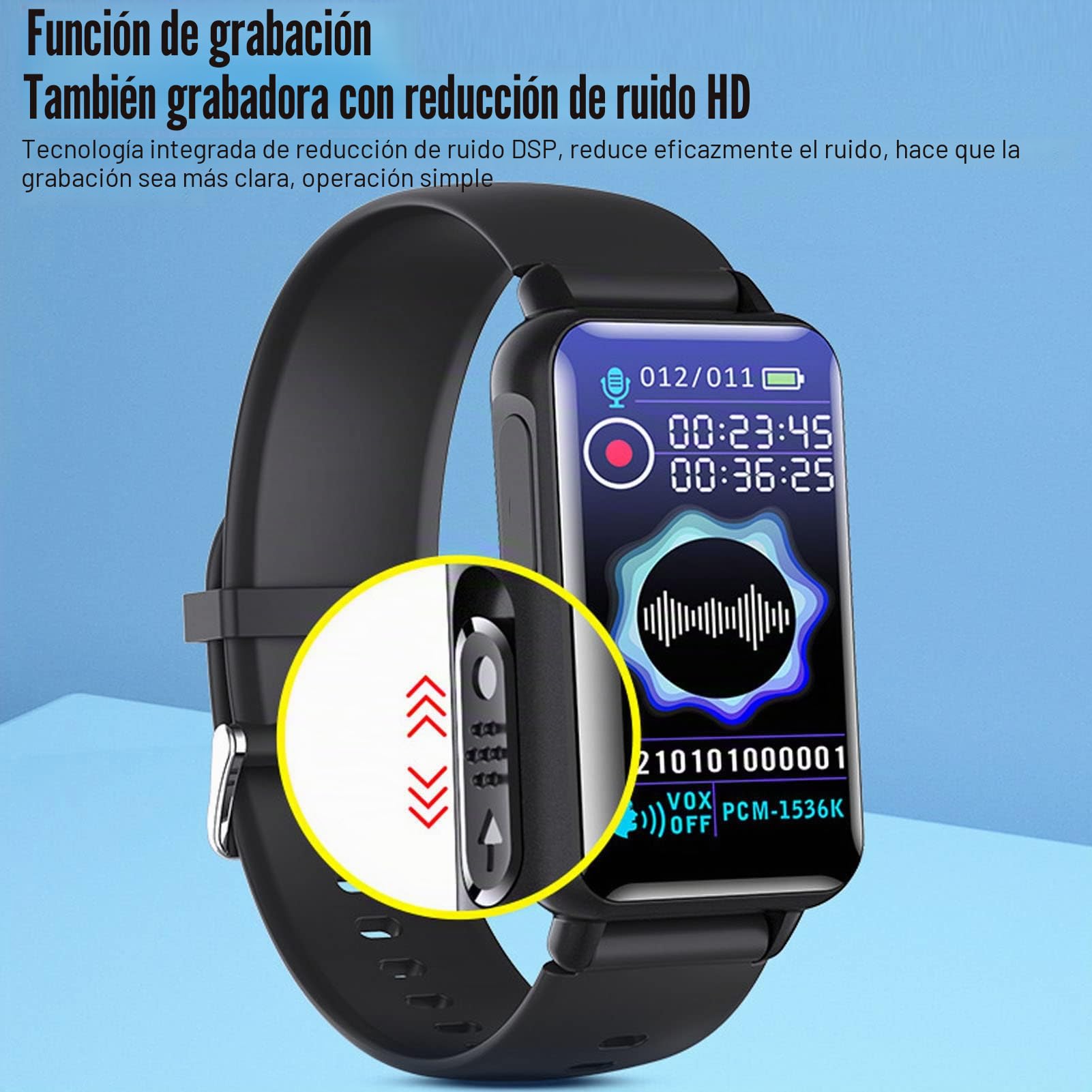 Fockety Reloj con Grabadora de Voz Digital, Grabadora Activada por Voz con Cancelación de Ruido con Reproducción, Libro Electrónico, Grabadora de Audio para Conferencias, Reuniones, Clases (16GB)