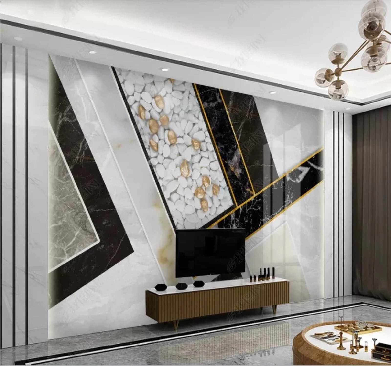 Astratto Bianco E Nero Geometrico Linee Effetto Marmo Moderna Carta Da Parati 3D Seta Pregiata Testurizzata Ideale Per La Camera Letto Del Soggiorno-200cm×140cm