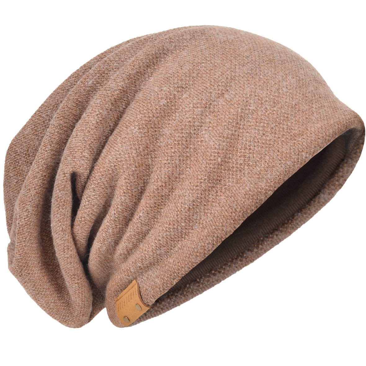 Hisshe Men's Solid-Brown Oversized Knit Beanie Hat Baggy Slouchy Double-Layer Skull Cap B011s (Solid-Brown)