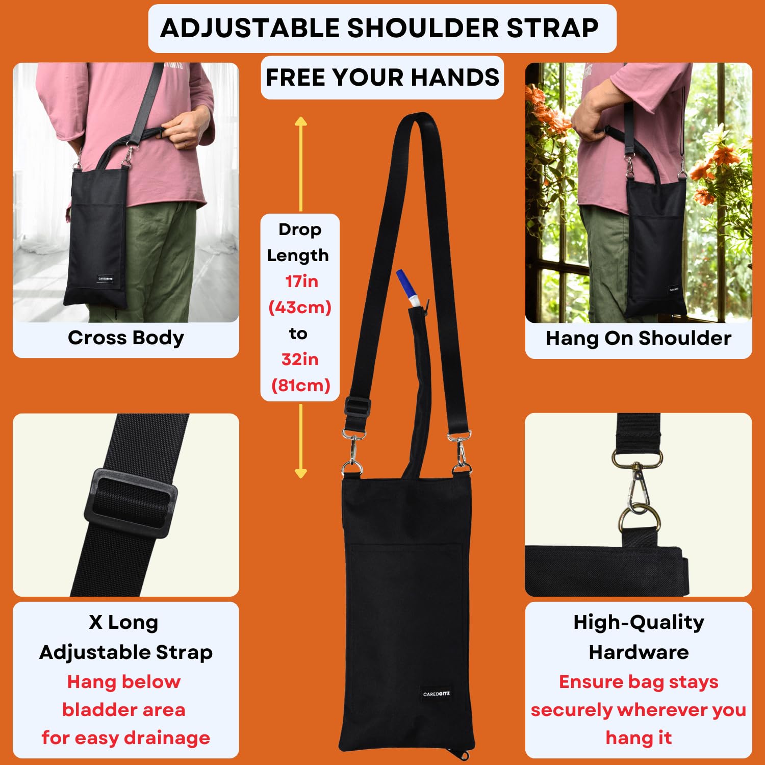 Funda para tubo de nefrostomía y bolsa de drenaje, soporte para bolsa de catéter, con correa para el hombro y correa de cintura ajustable, fundas para bolsas de orina, para privacidad y
