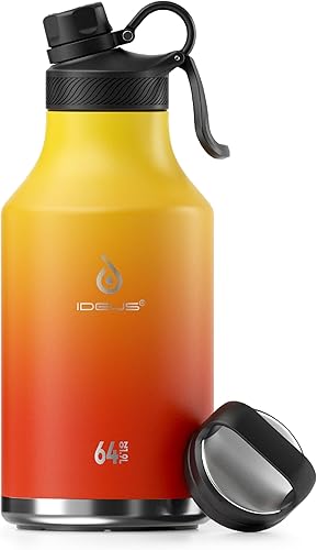 Miniatura 36 de IDEUS Botella de agua aislada de acero inoxidable con 2 tapas a prueba de fugas, termo para senderismo, ciclismo, 32 onzas, violeta