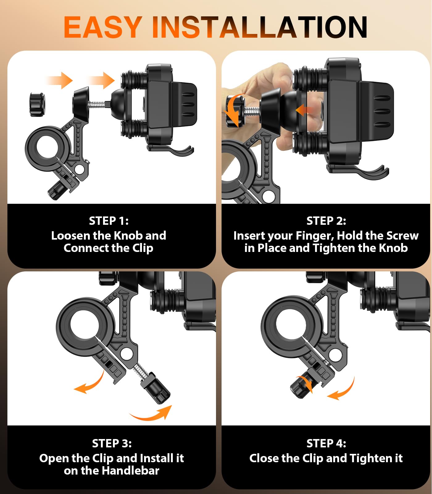 Support de téléphone pour vélo, moto, 4 amortisseurs de vibration, compatible avec l'appareil photo, support de téléphone pour vélo, scooter, VTT, poussette, taille réglable pour téléphone de