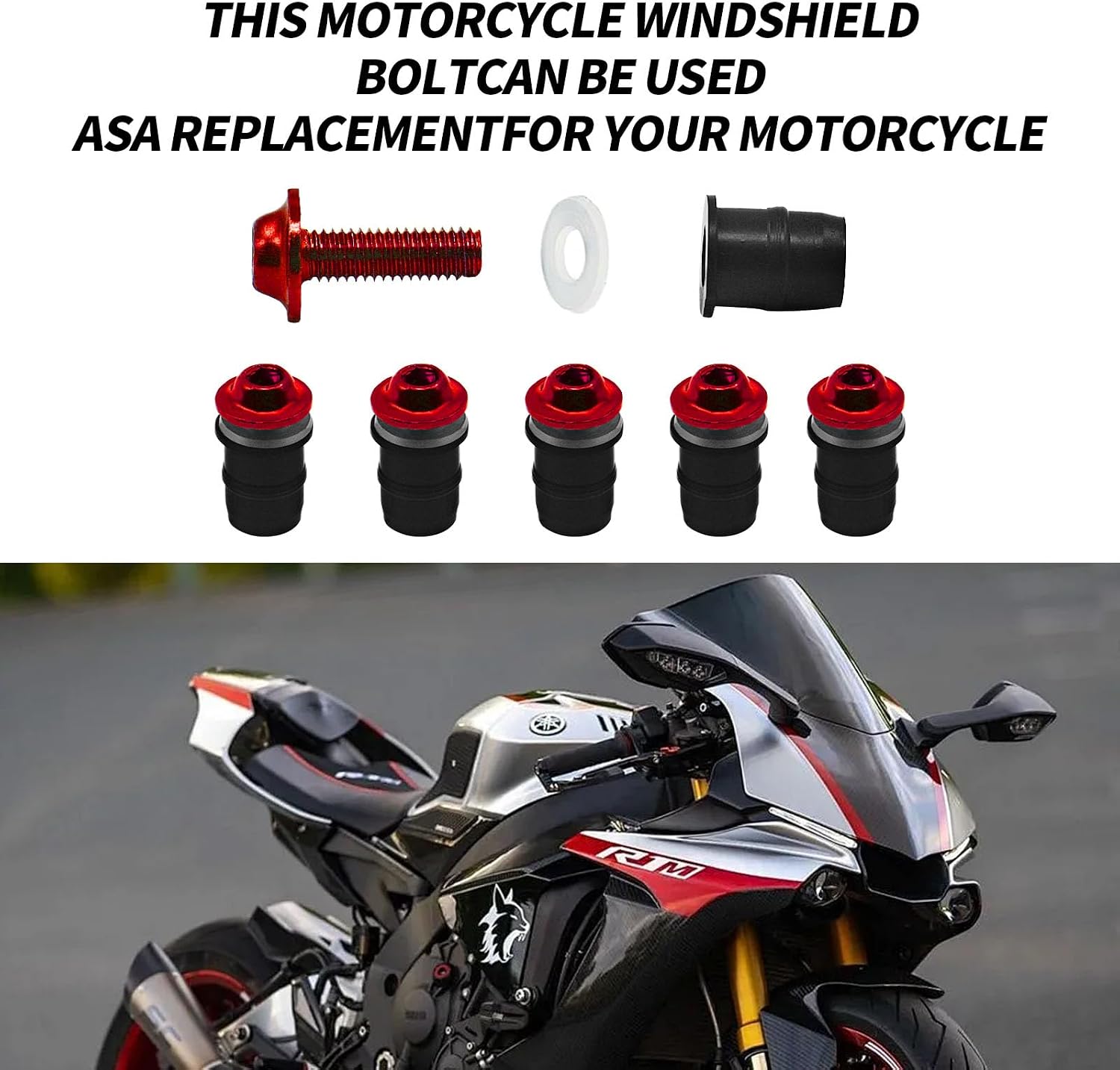 10Pcs Motorcycle Windshield Bolts Screws Kit, M5 Aluminum Alloy Motorbike Windshield Screw with Wrench, Windscreen Fairing Fasteners Screws Bolts Nuts for Motorcycle Fairings(Red)