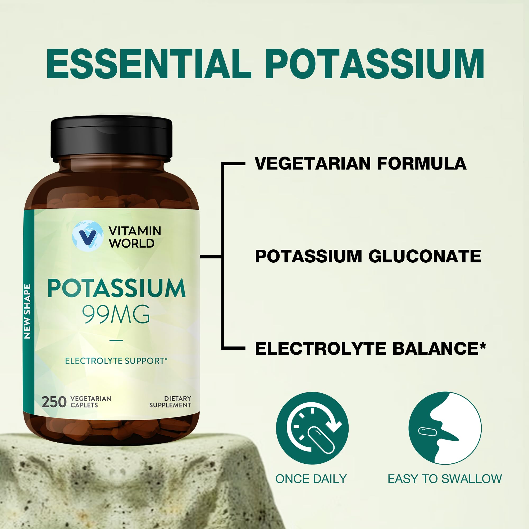 Vitamin World Potassium 99 mg, 250 Vegetarian Caplets — Amazon image 4